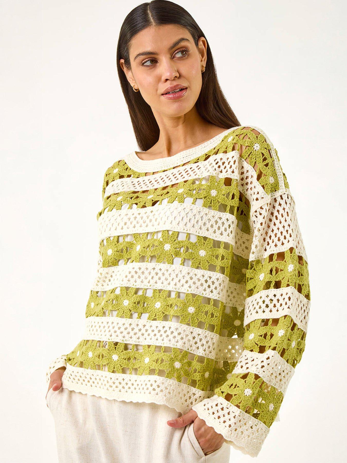 Roman Floral Stripe Crochet Knit Jumper