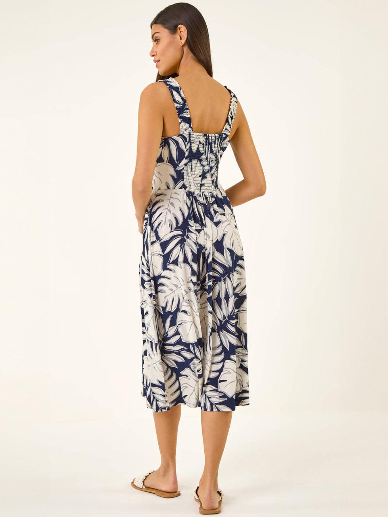 Image 4 of 5 of Roman Palm Leaf Print Midi Dress