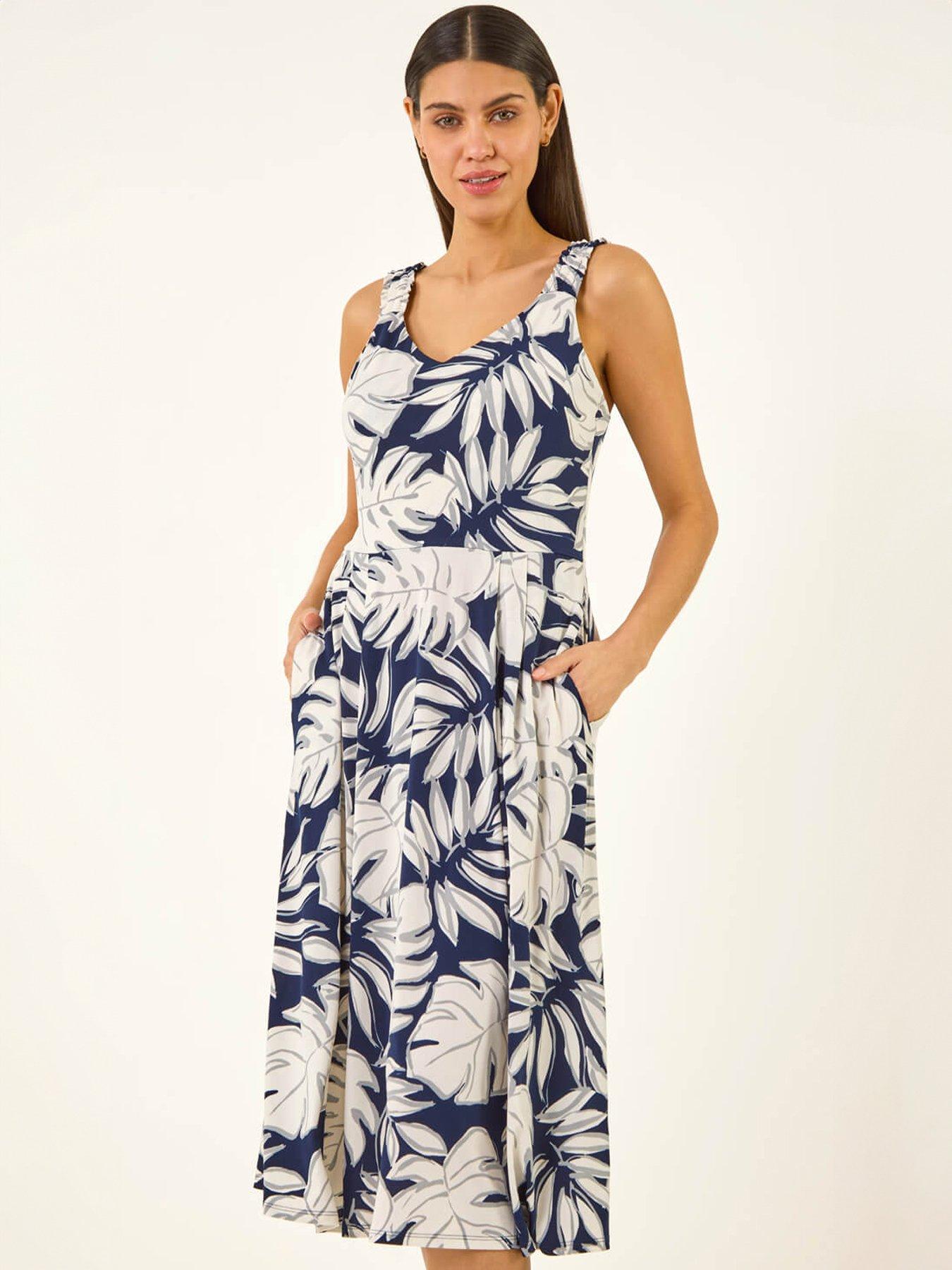 Image 5 of 5 of Roman Palm Leaf Print Midi Dress