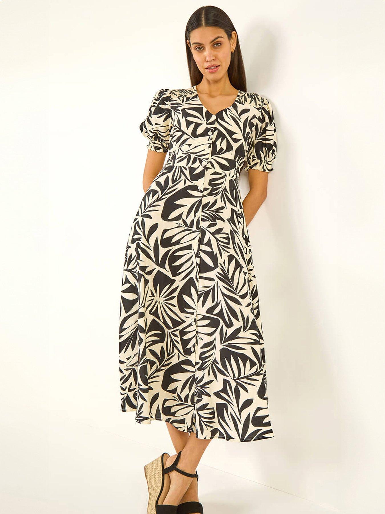 Roman Abstract Print Button Midi Dress
