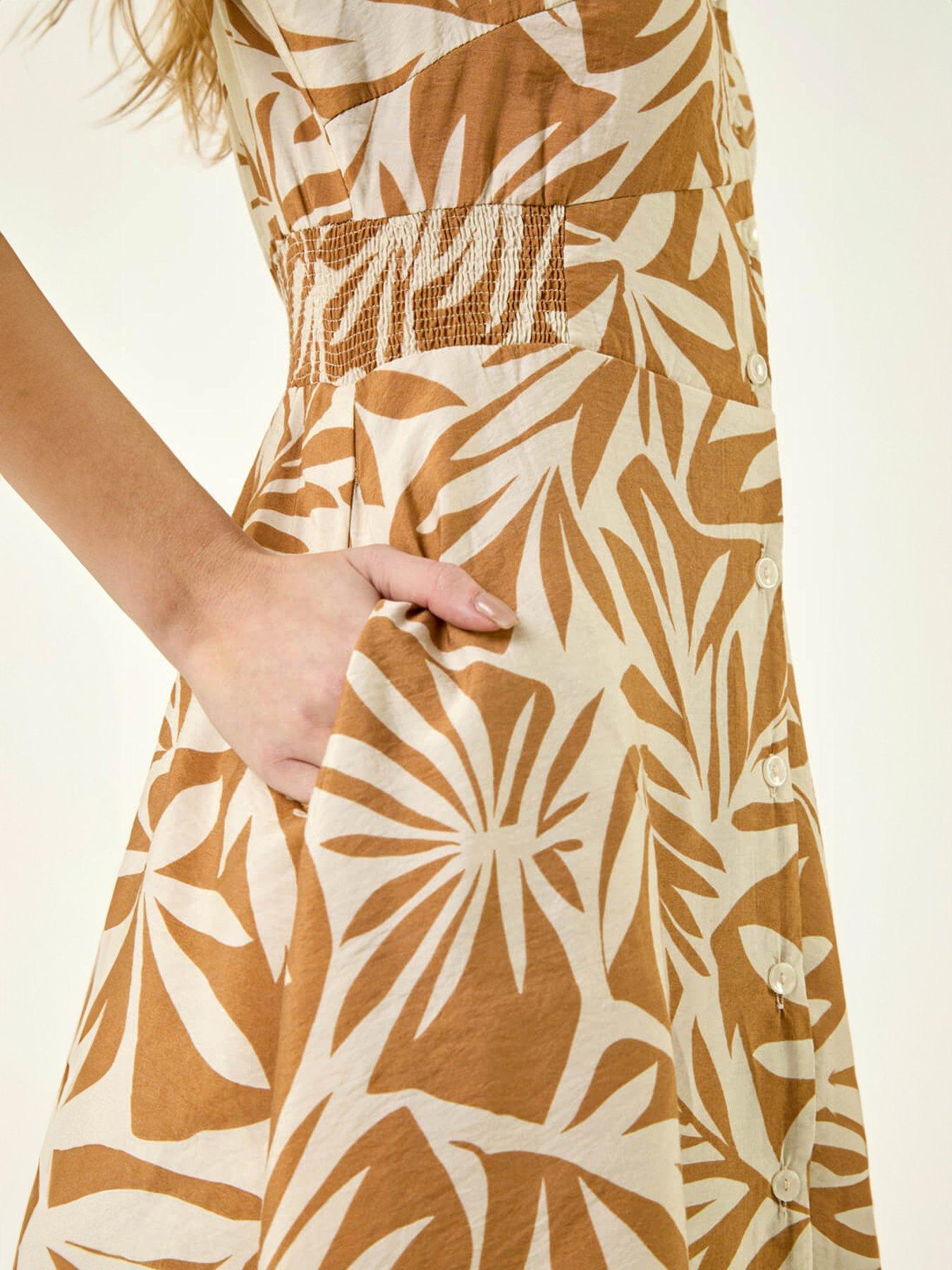 stillFront image of roman-abstract-print-button-midi-dress