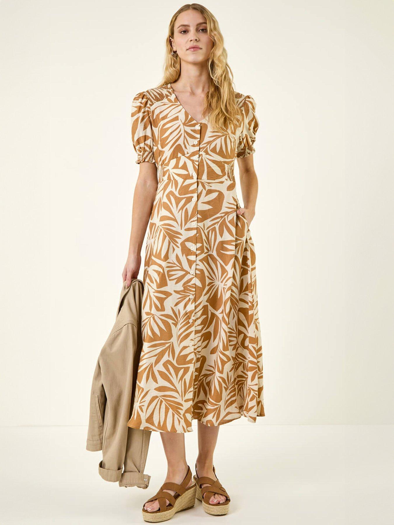  image of roman-abstract-print-button-midi-dress