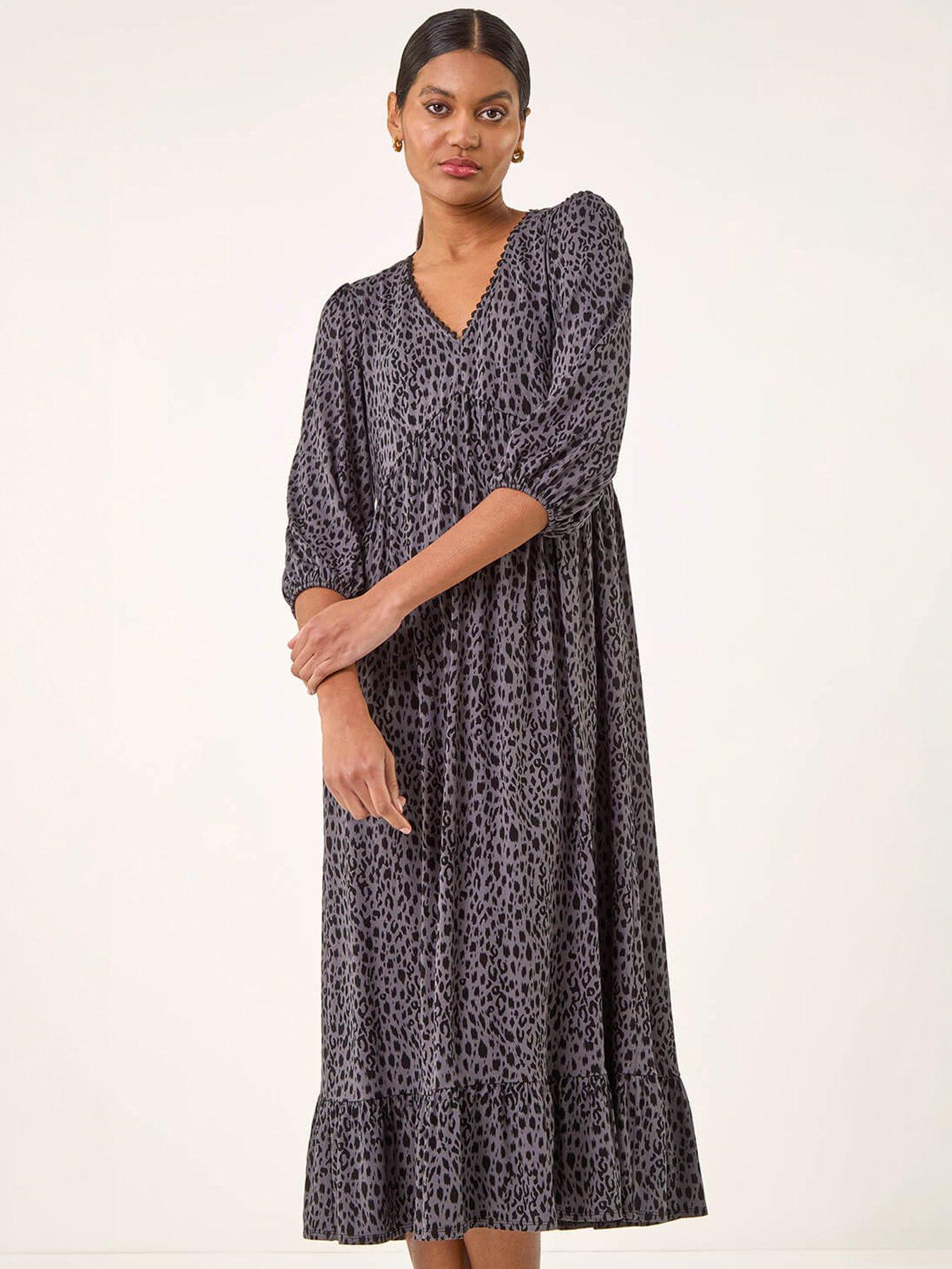 Roman Animal Print Lace Trim Stretch Dress