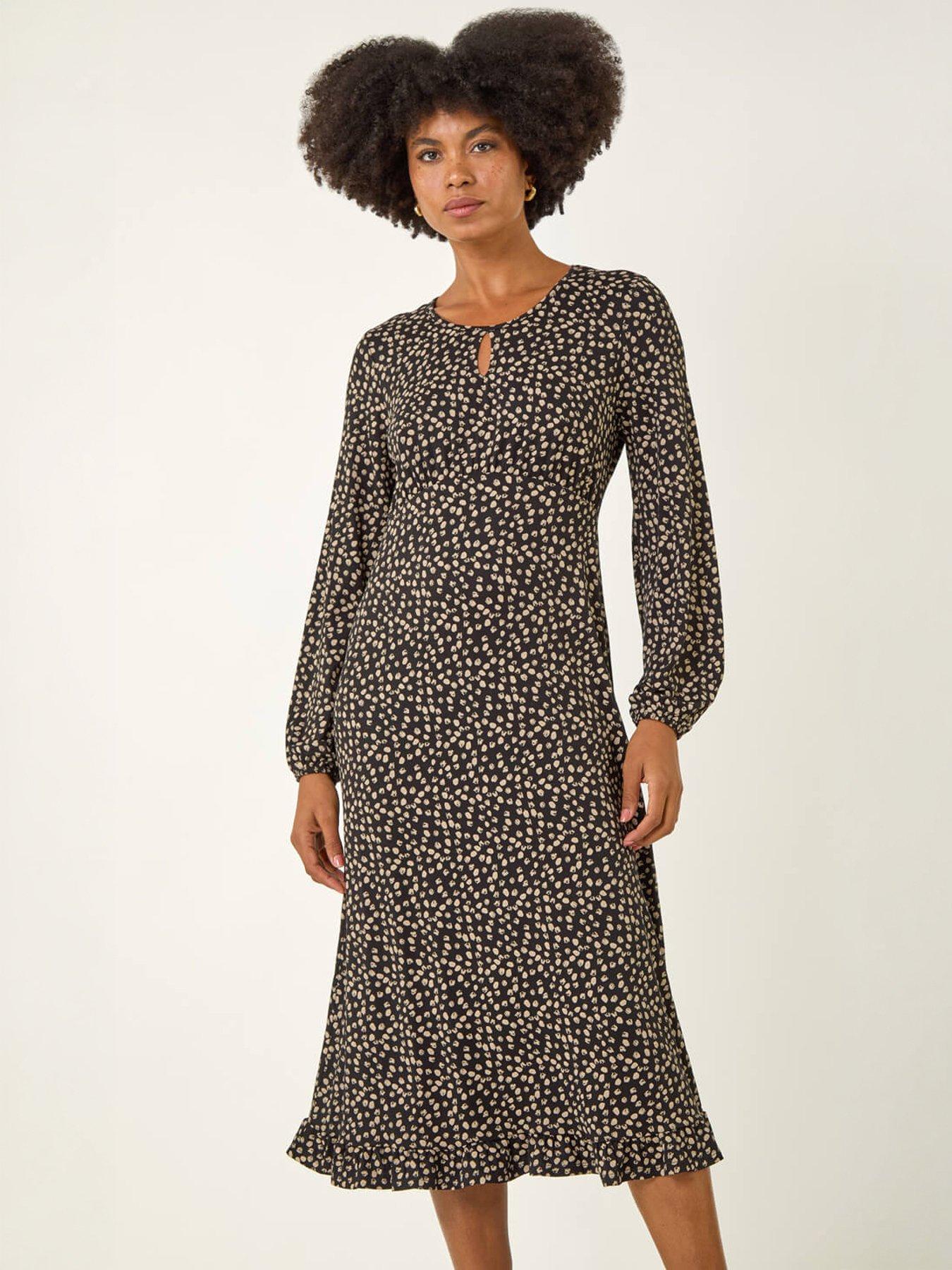 Roman Spot Print Keyhole Midi Dress