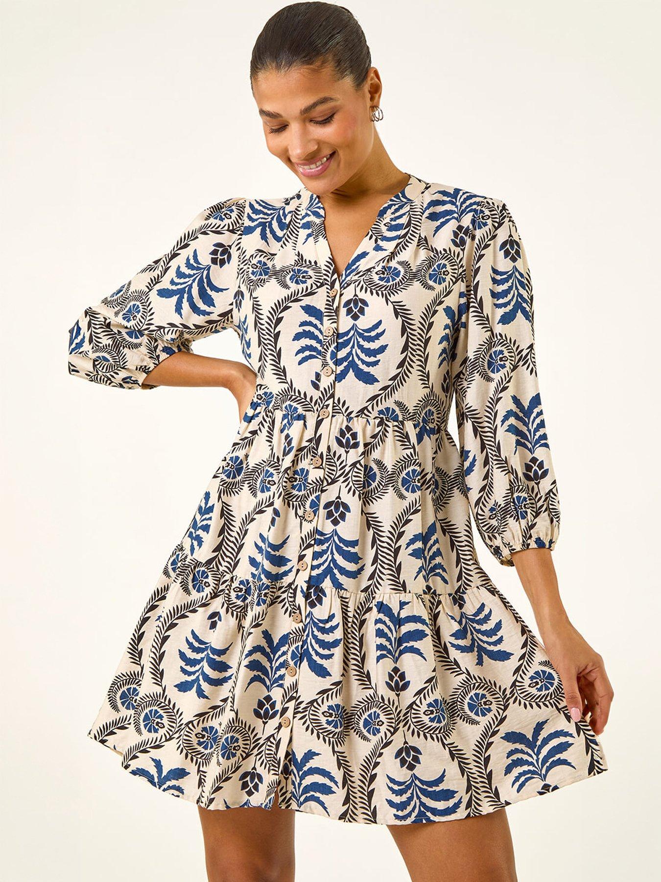  image of roman-leaf-border-print-smock-dress