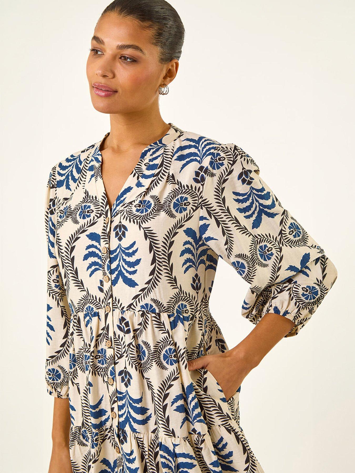  image of roman-leaf-border-print-smock-dress