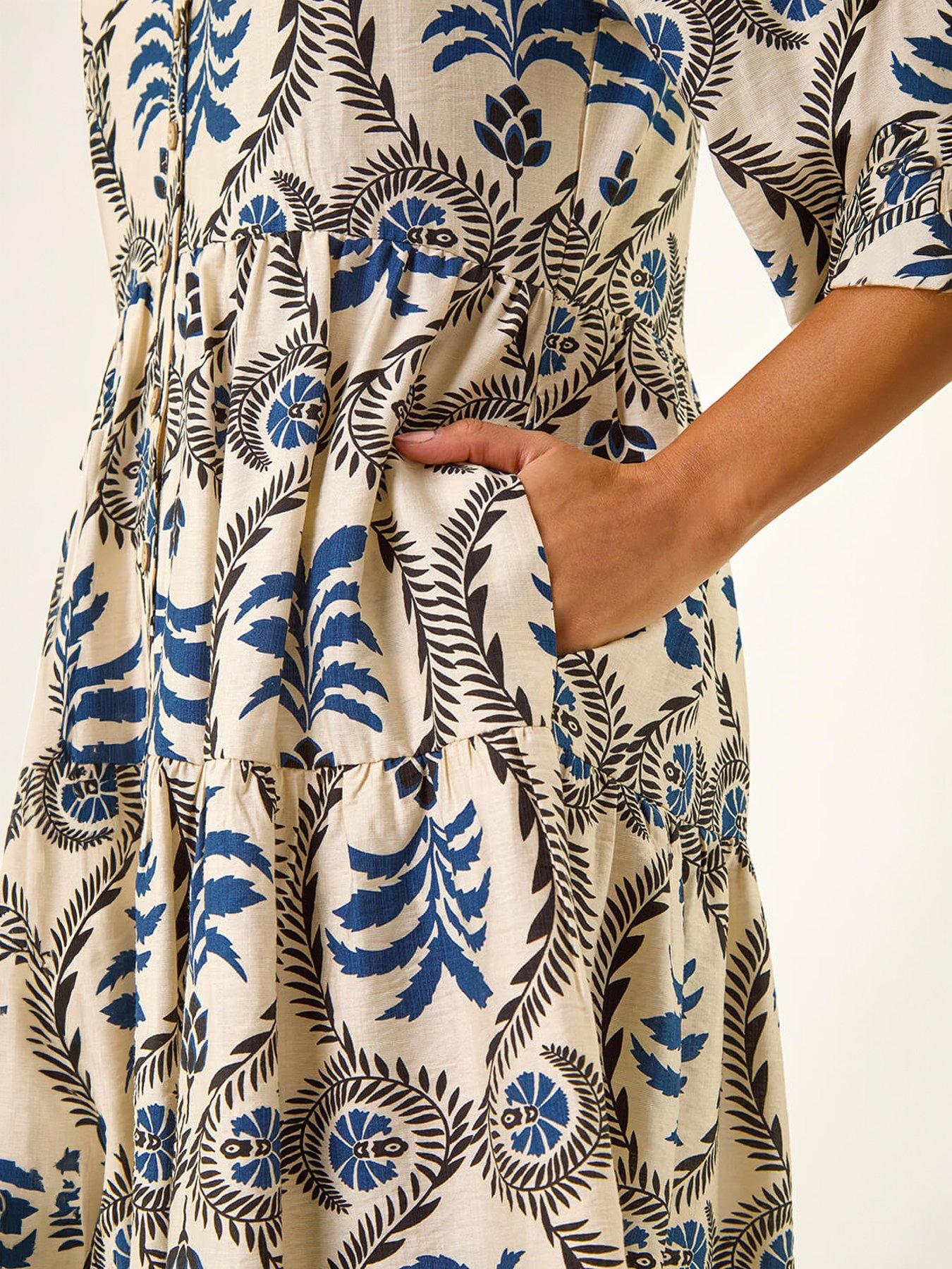  image of roman-leaf-border-print-smock-dress