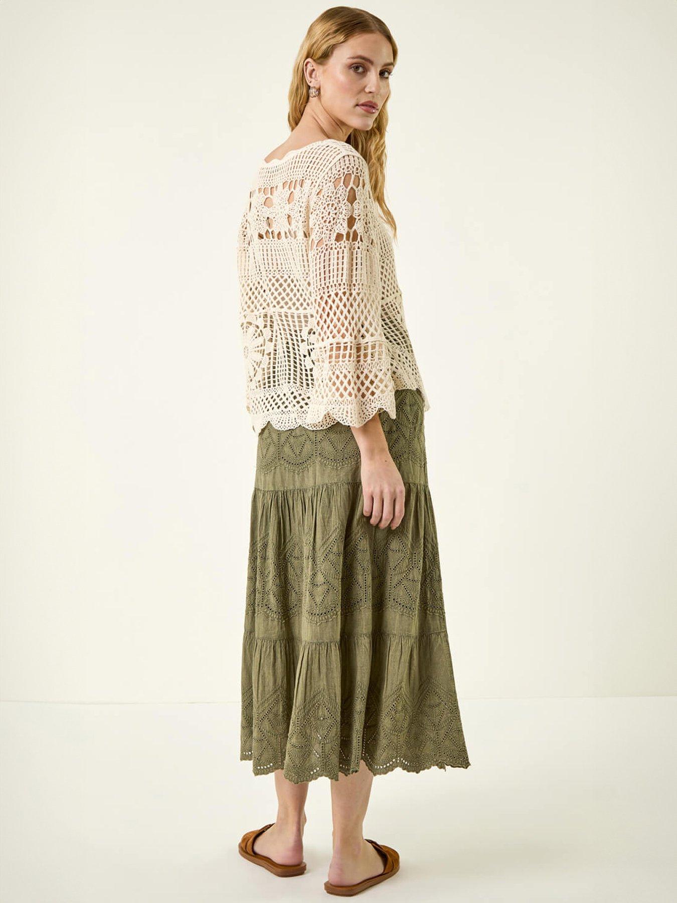 Image 2 of 5 of Roman Crochet Knit Flared Sleeve Top