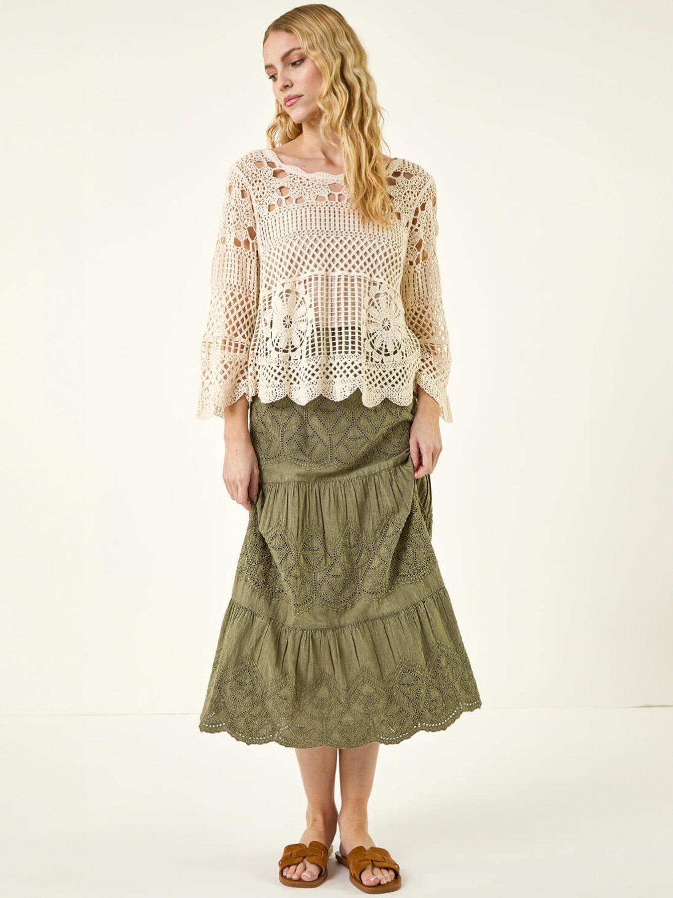 Image 3 of 5 of Roman Crochet Knit Flared Sleeve Top