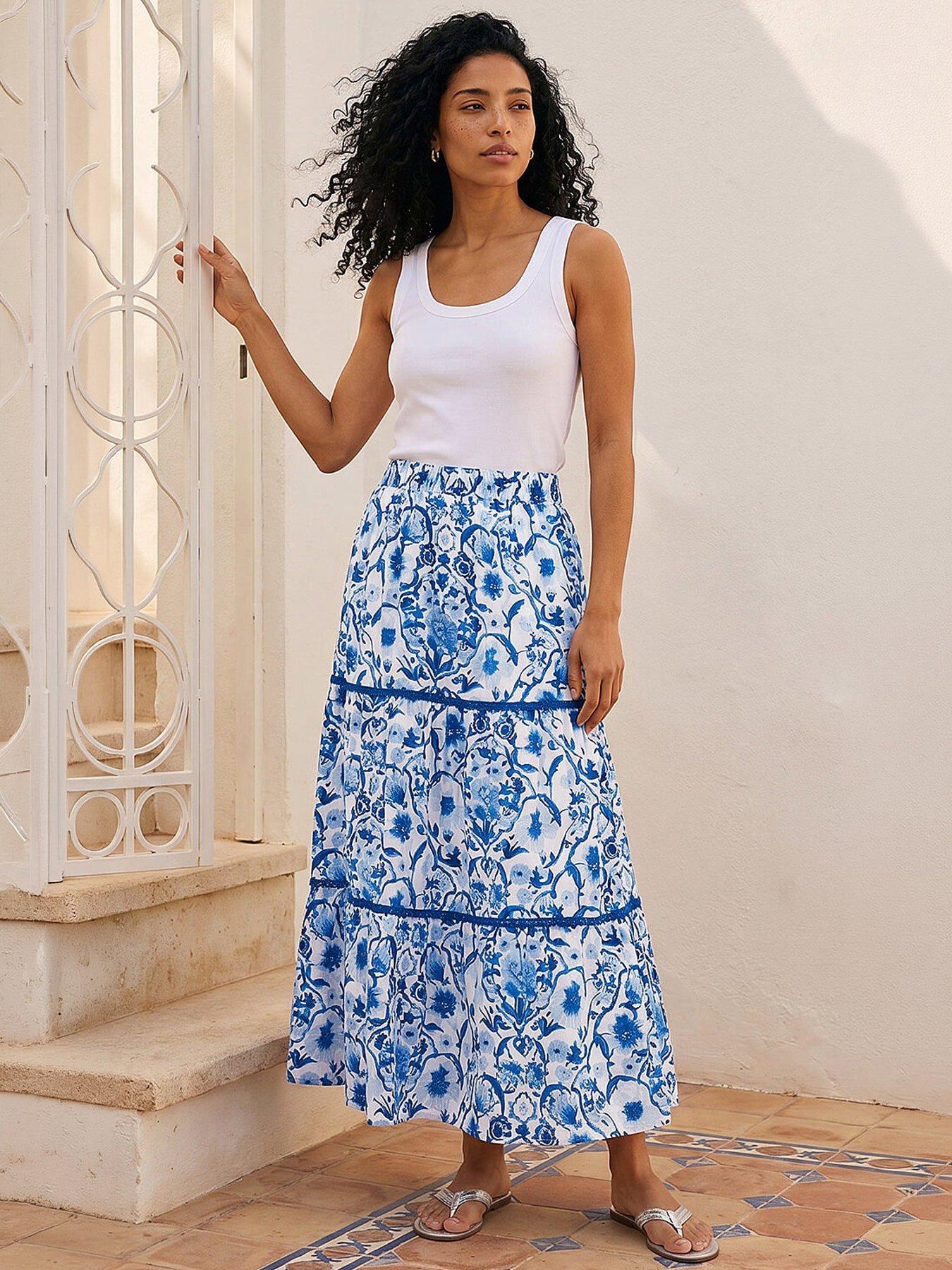 Roman Floral Print Tiered Skirt