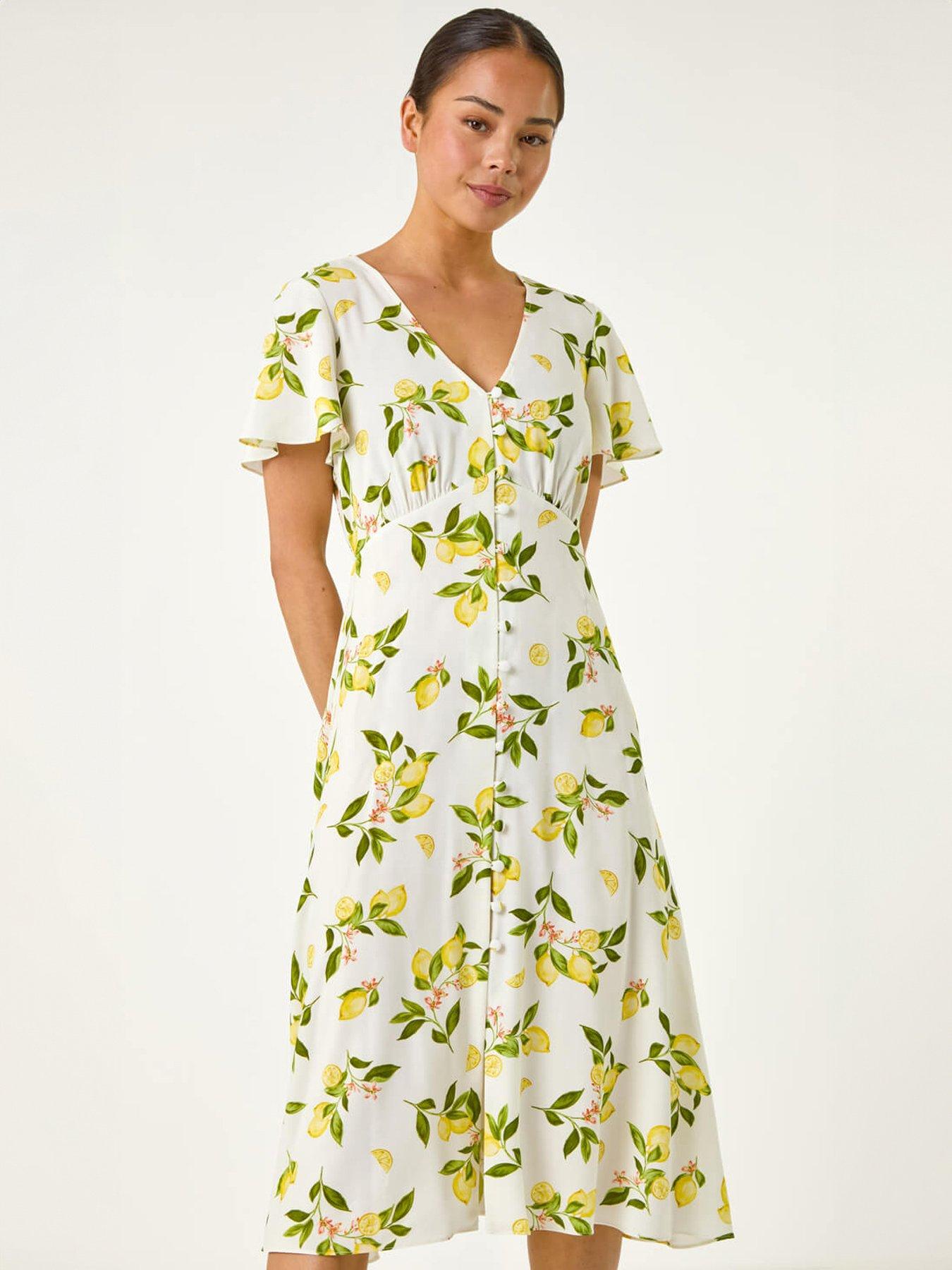 Image 1 of 5 of Roman Petite Print Button Tea Dress