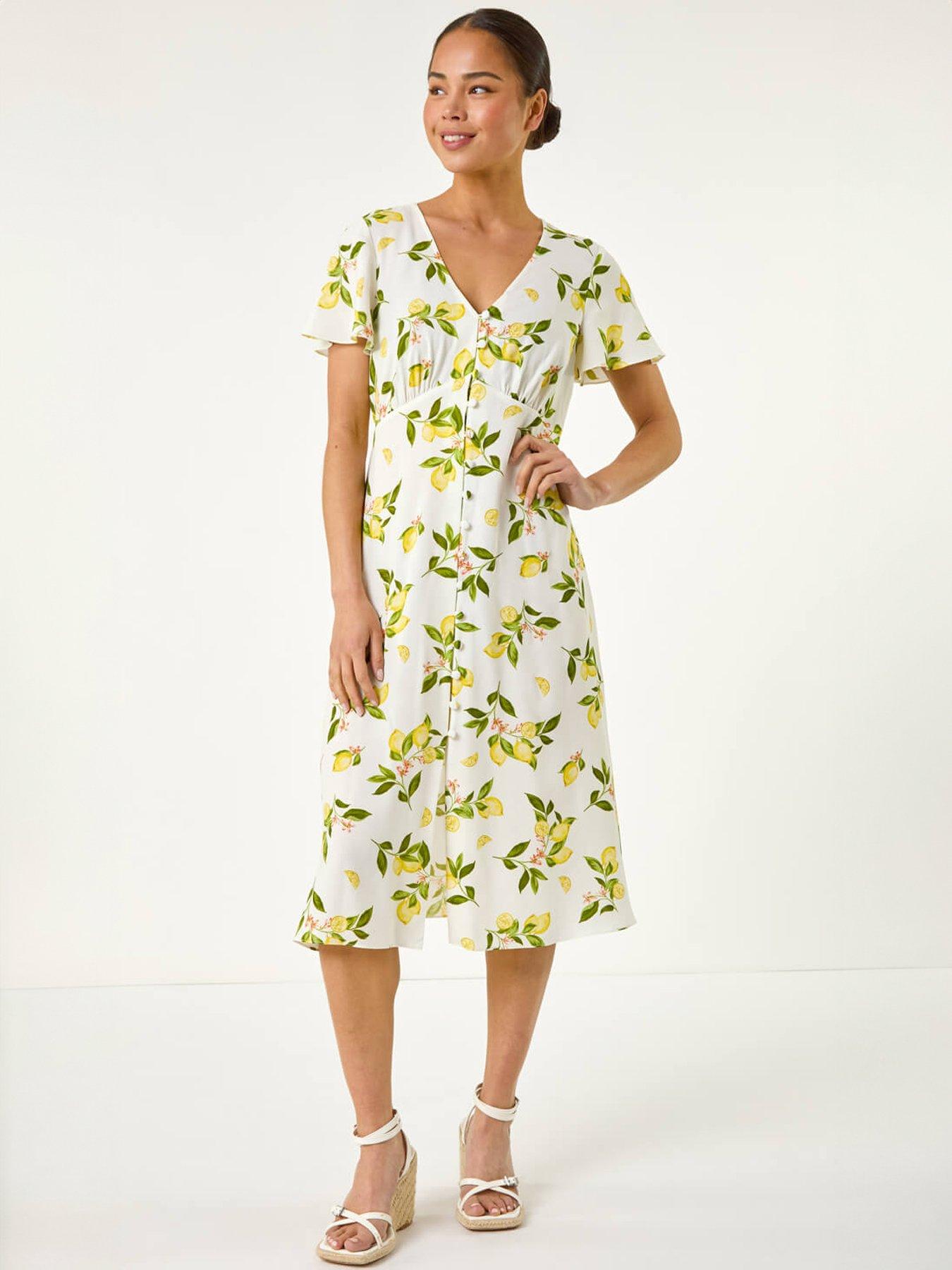 Image 3 of 5 of Roman Petite Print Button Tea Dress