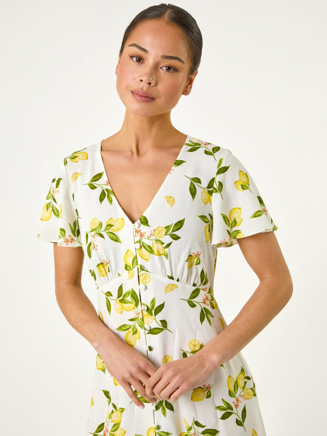 Image 4 of 5 of Roman Petite Print Button Tea Dress