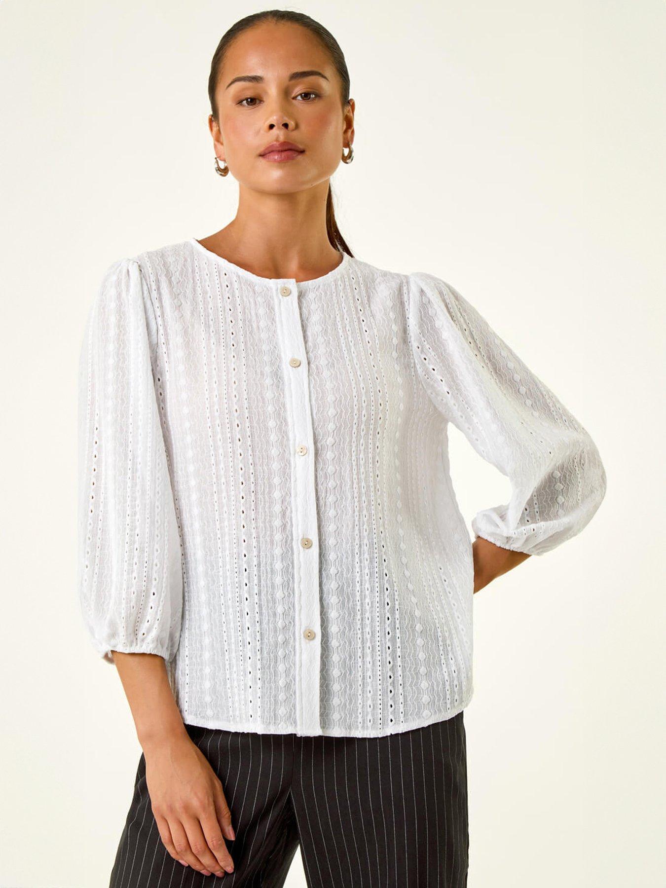 Roman Petite Textured Buttoned Blouse