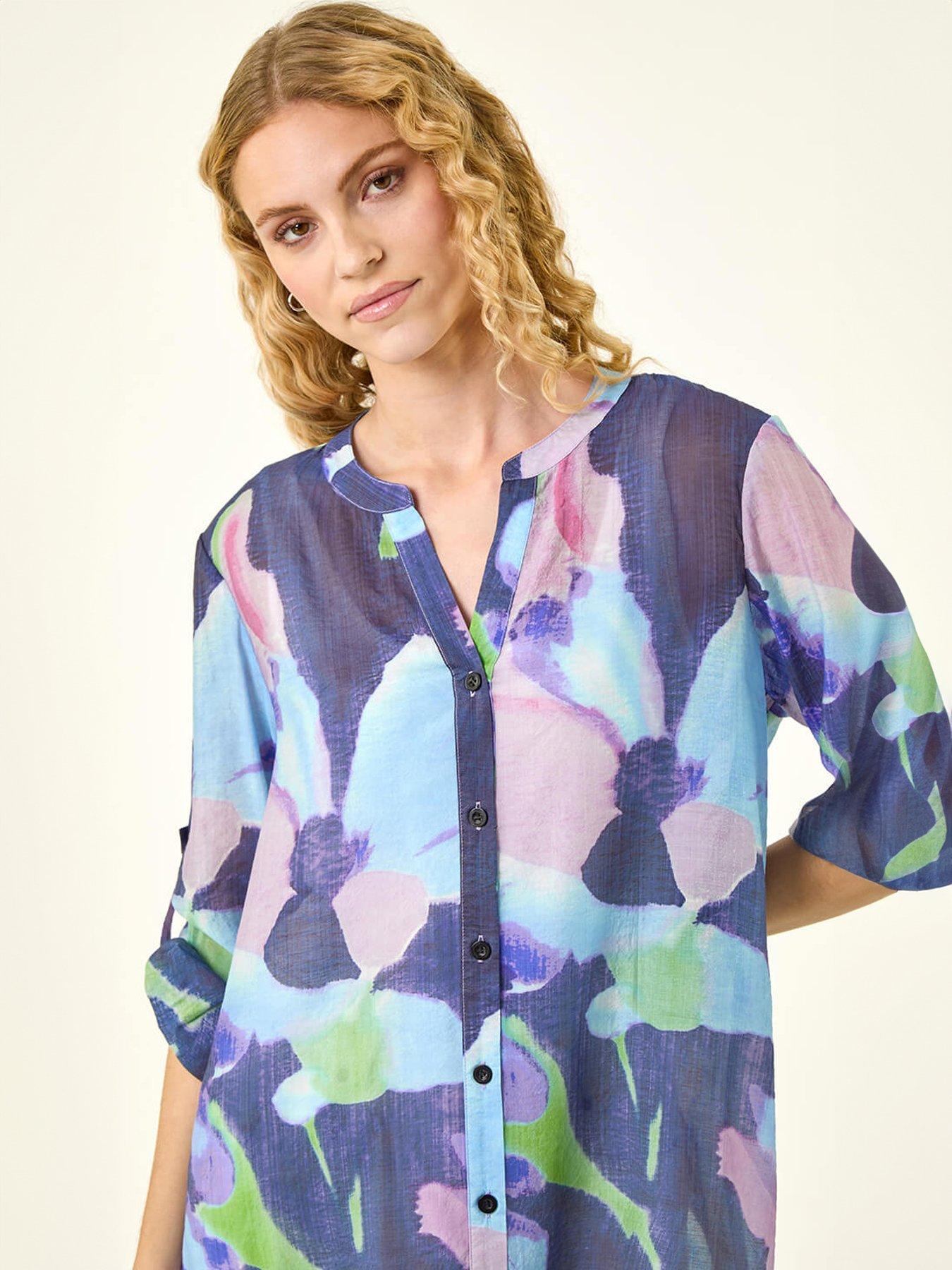  image of roman-abstract-print-button-longline-blouse
