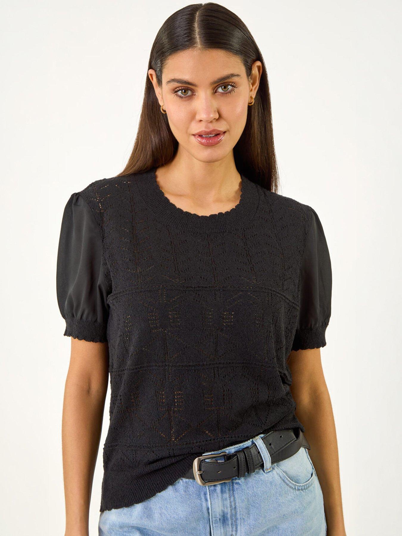 front image of roman-pointelle-knitted-top