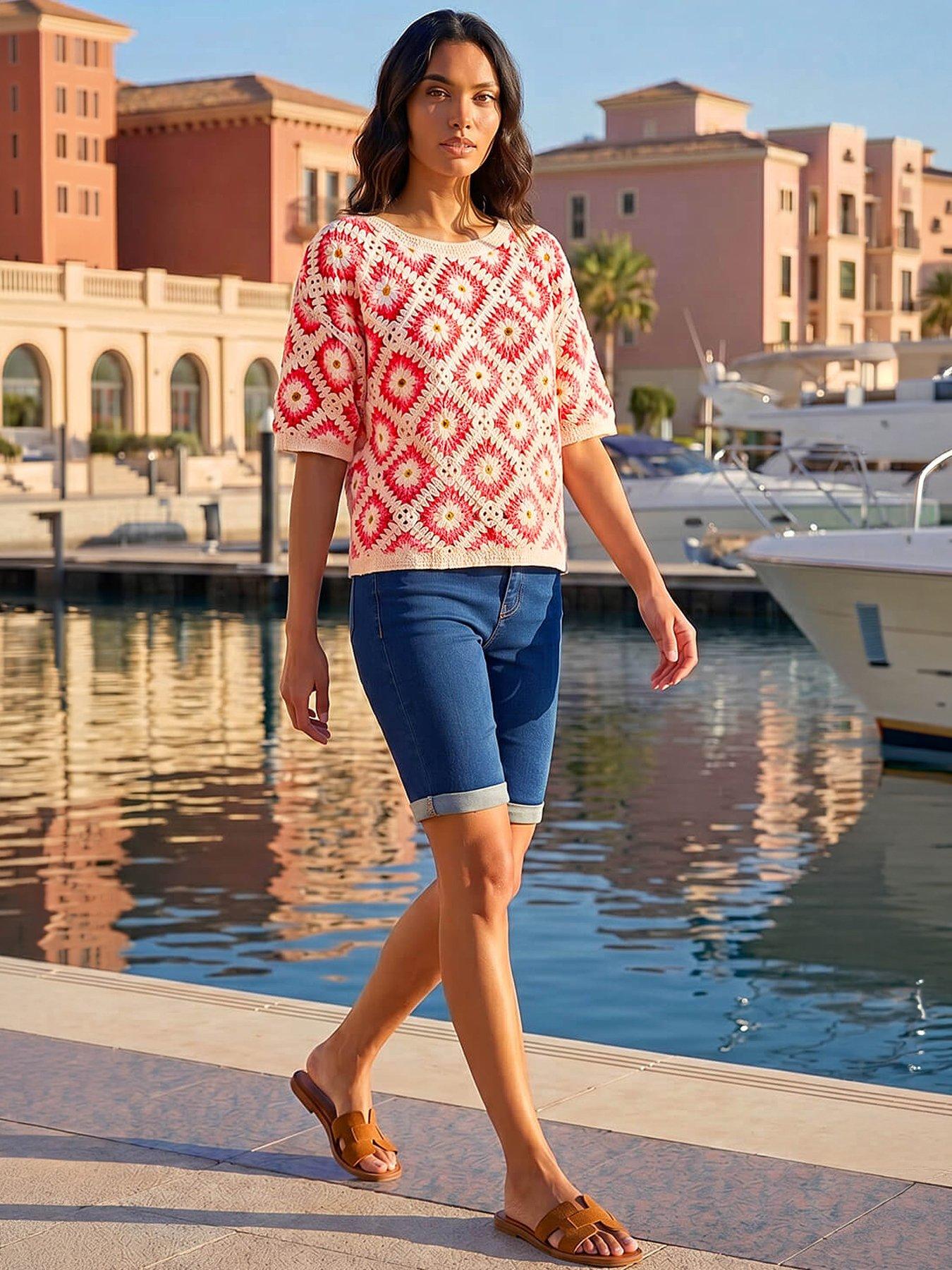 Roman Floral Crochet Knit Top