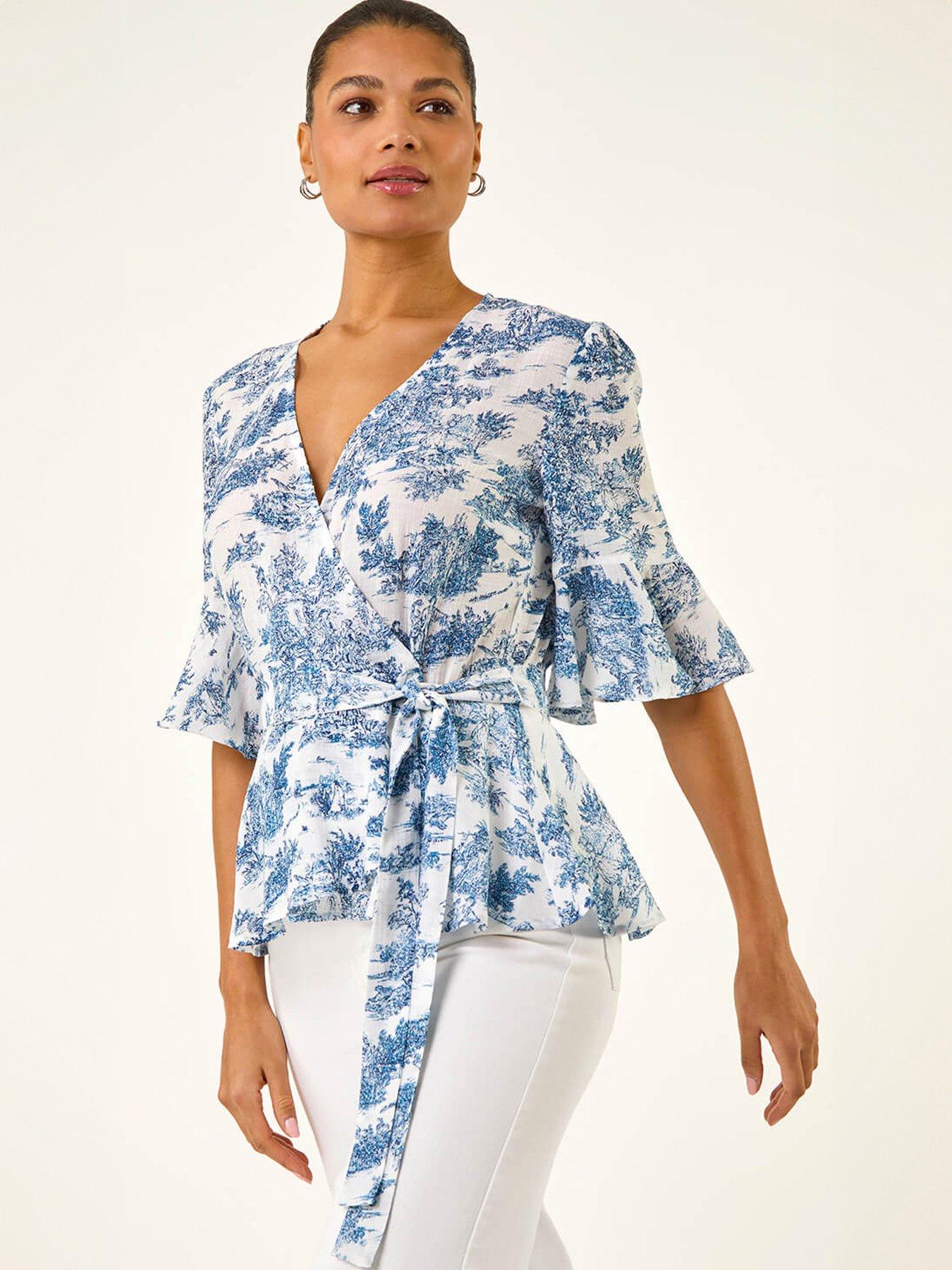 Roman Floral Frill Wrap Top