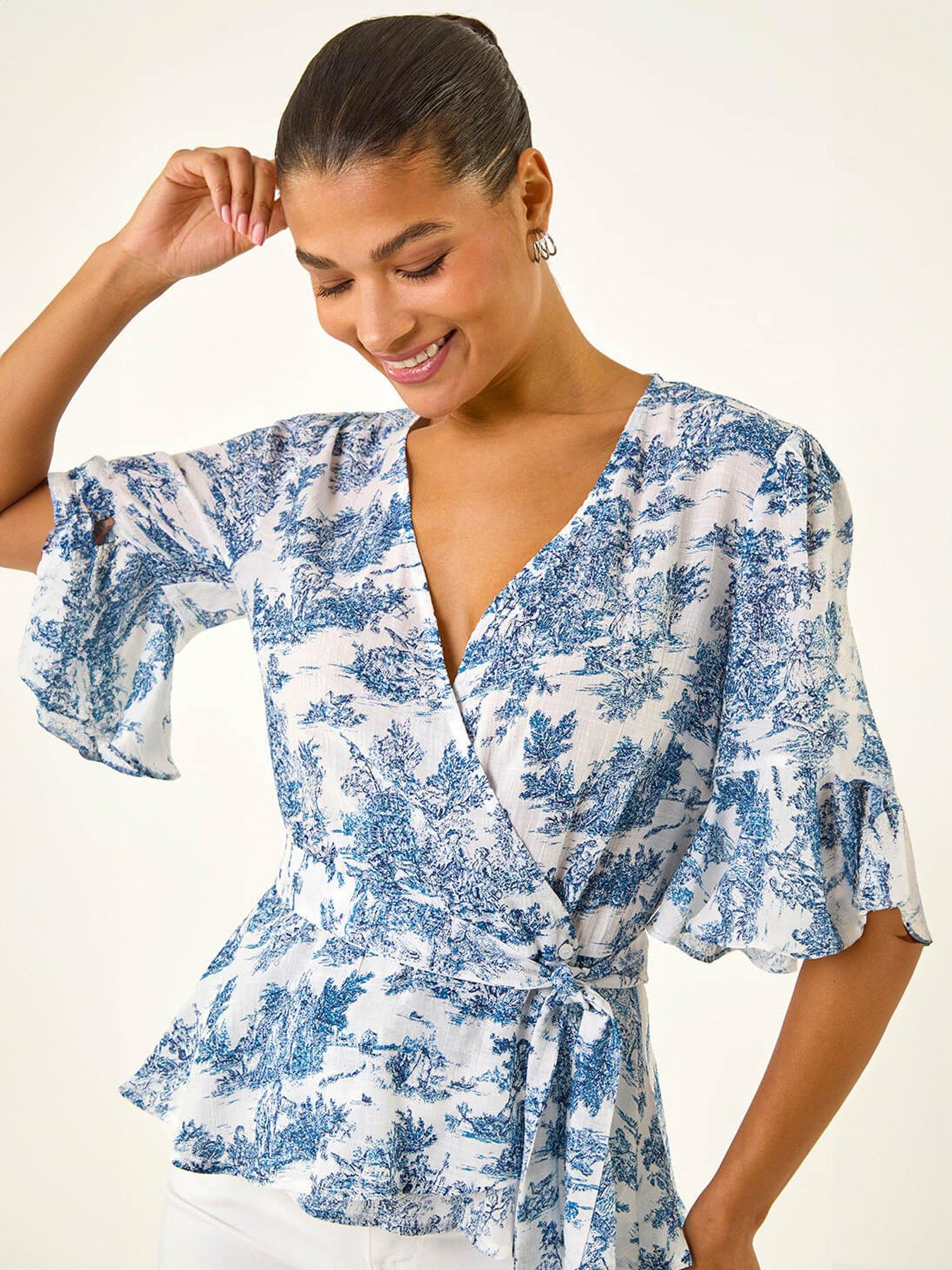 Image 4 of 5 of Roman Floral Frill Wrap Top