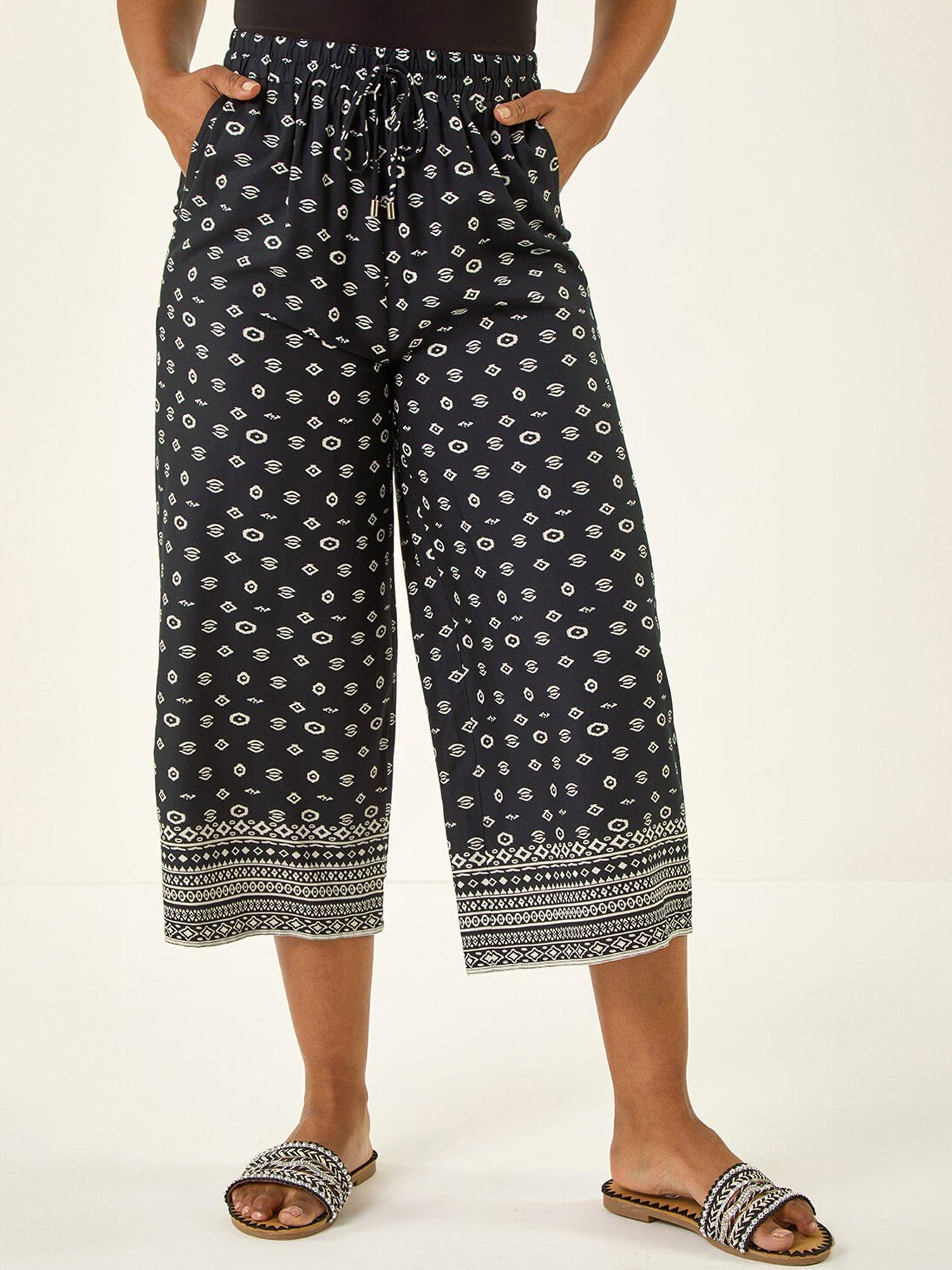 Image 1 of 5 of Roman Petite Border Print Cropped Trouser