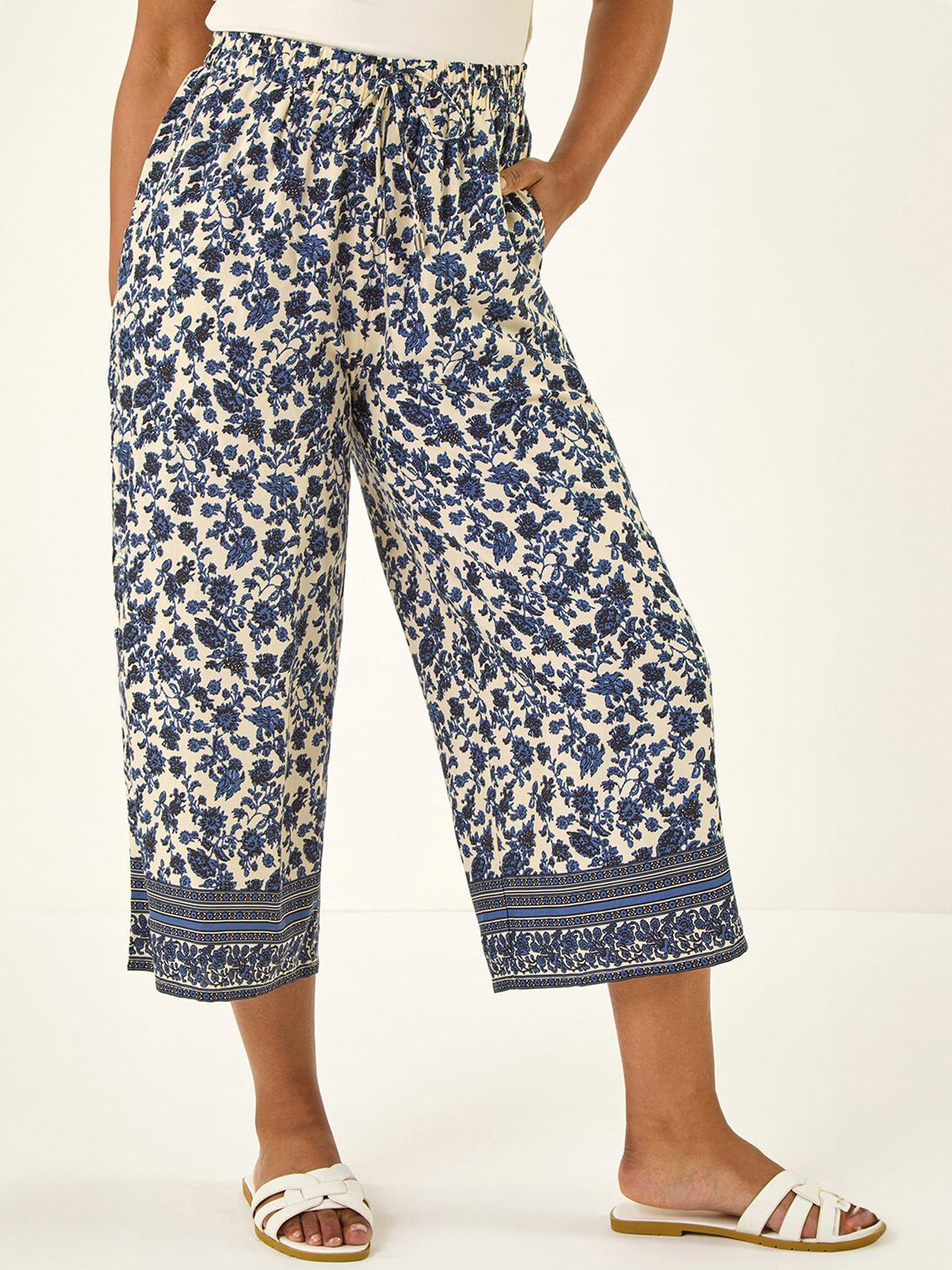 Image 1 of 5 of Roman Petite Border Print Cropped Trouser