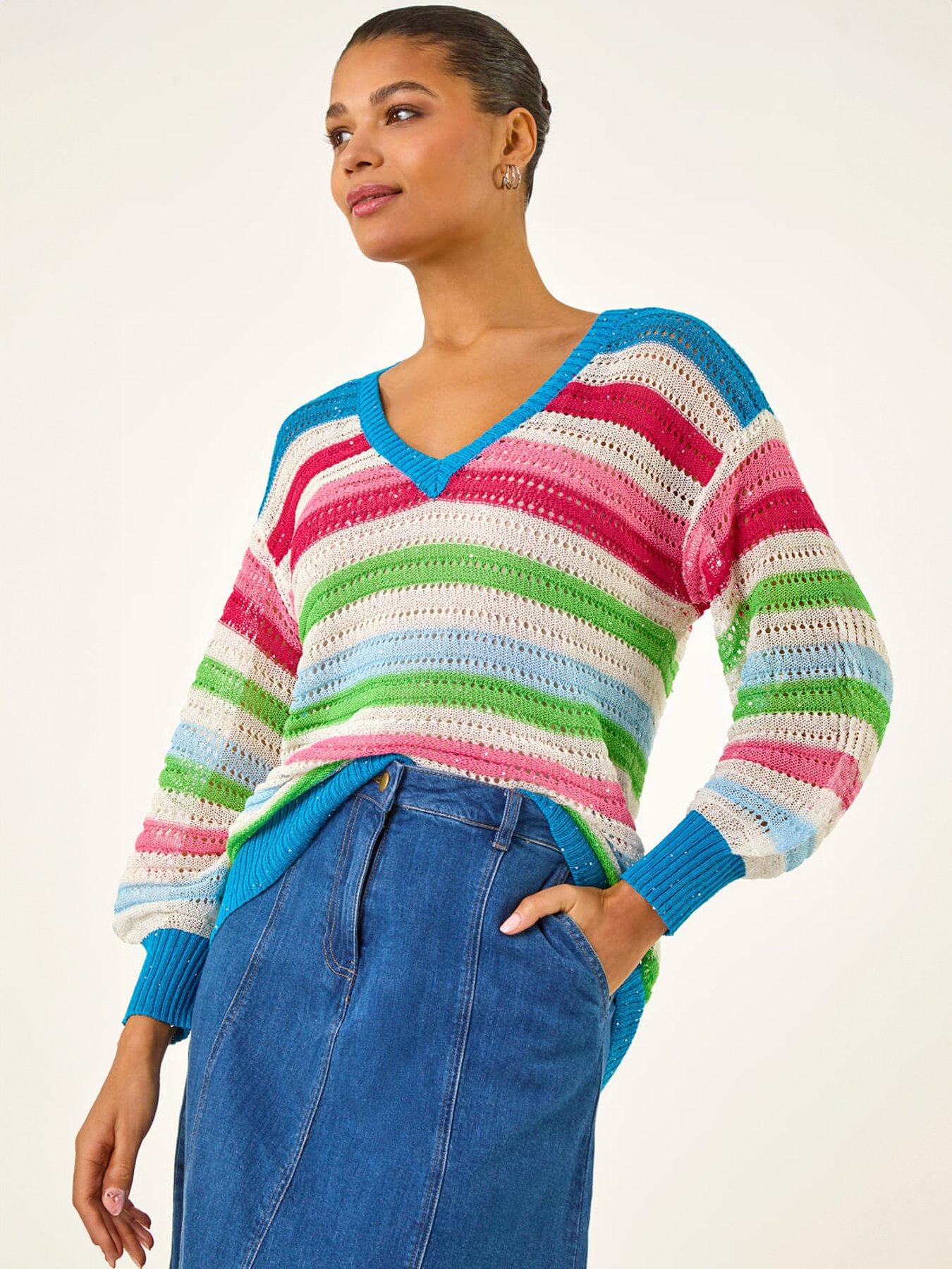 Roman Stripe V-Neck Knit Jumper