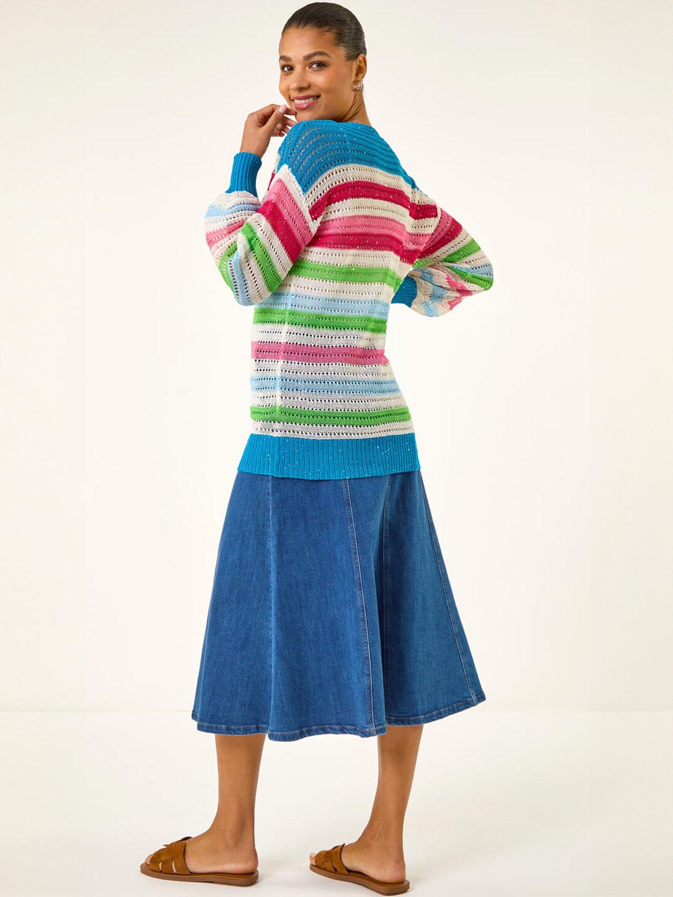  image of roman-stripe-v-neck-knit-jumper