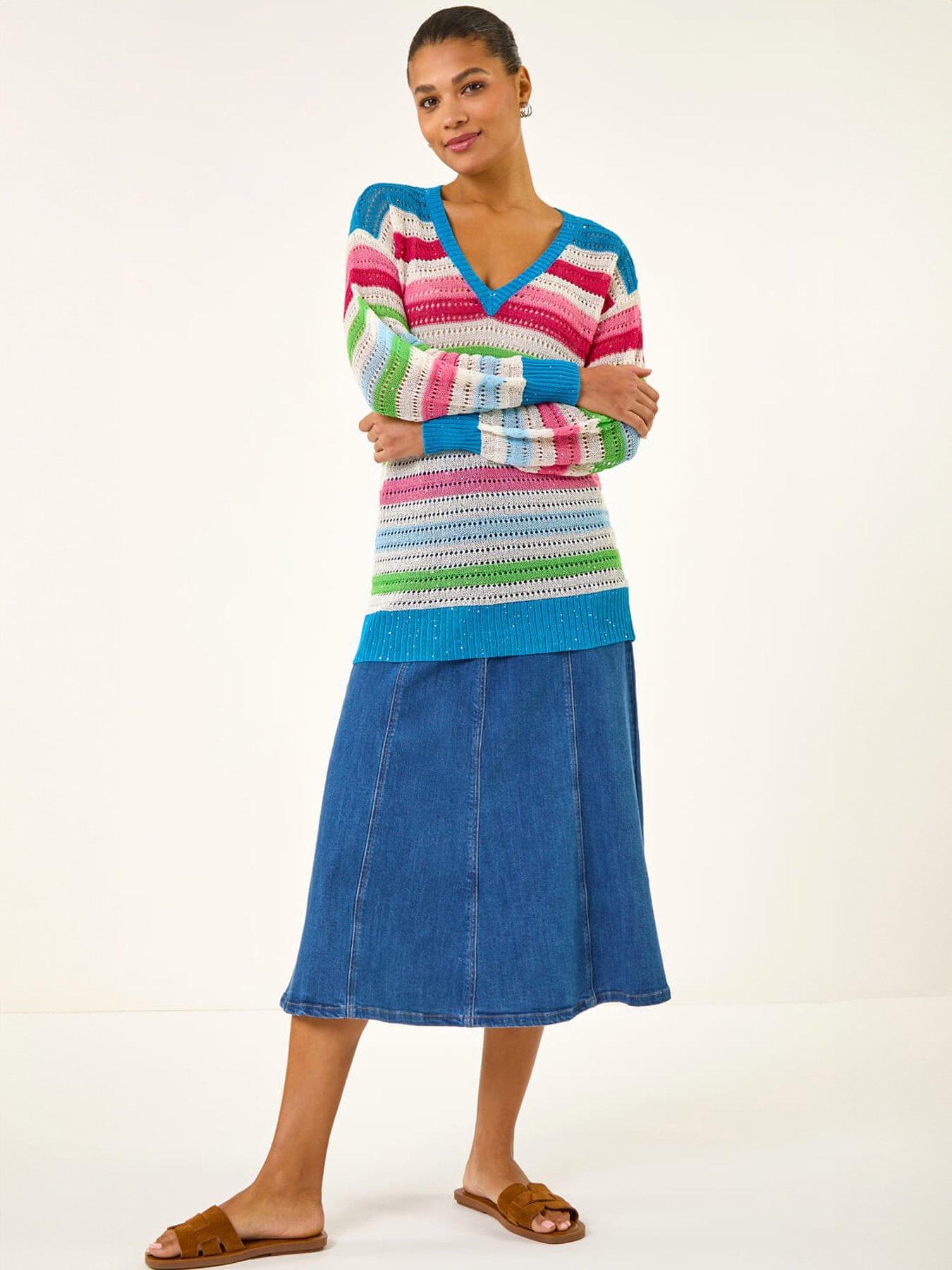  image of roman-stripe-v-neck-knit-jumper