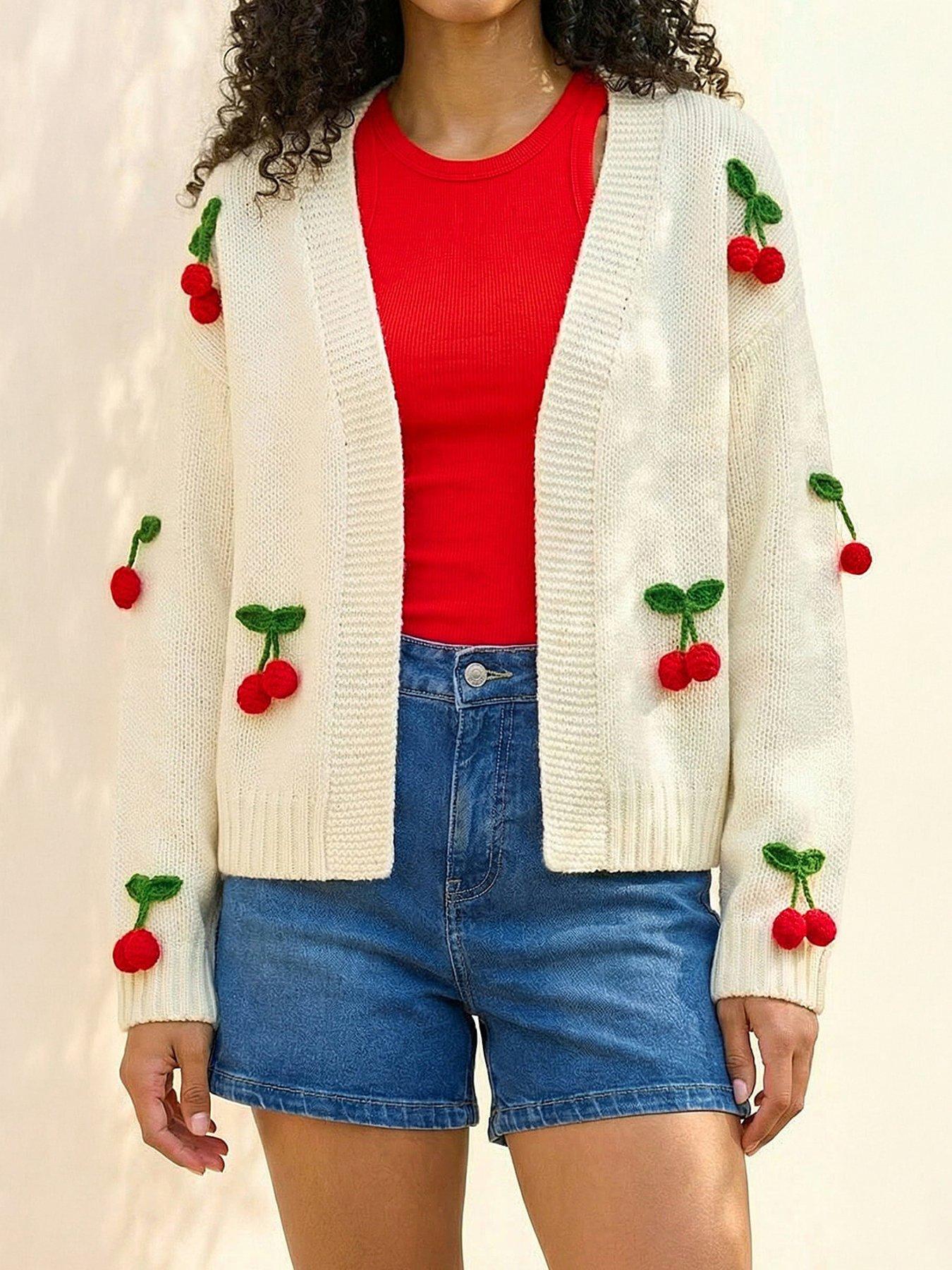 Roman Crochet Cherry Knit Cardigan