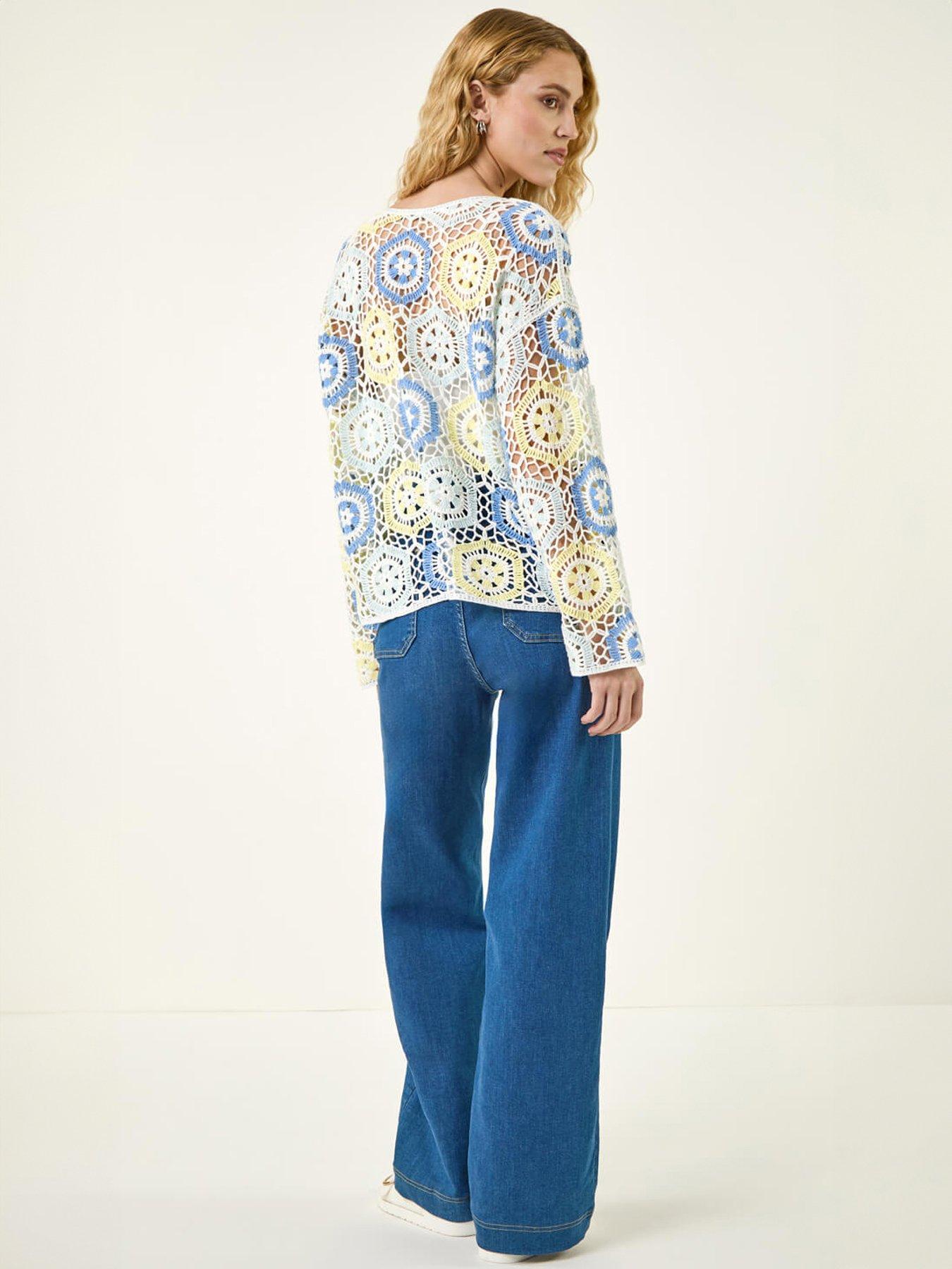  image of roman-floral-crochet-knit-top