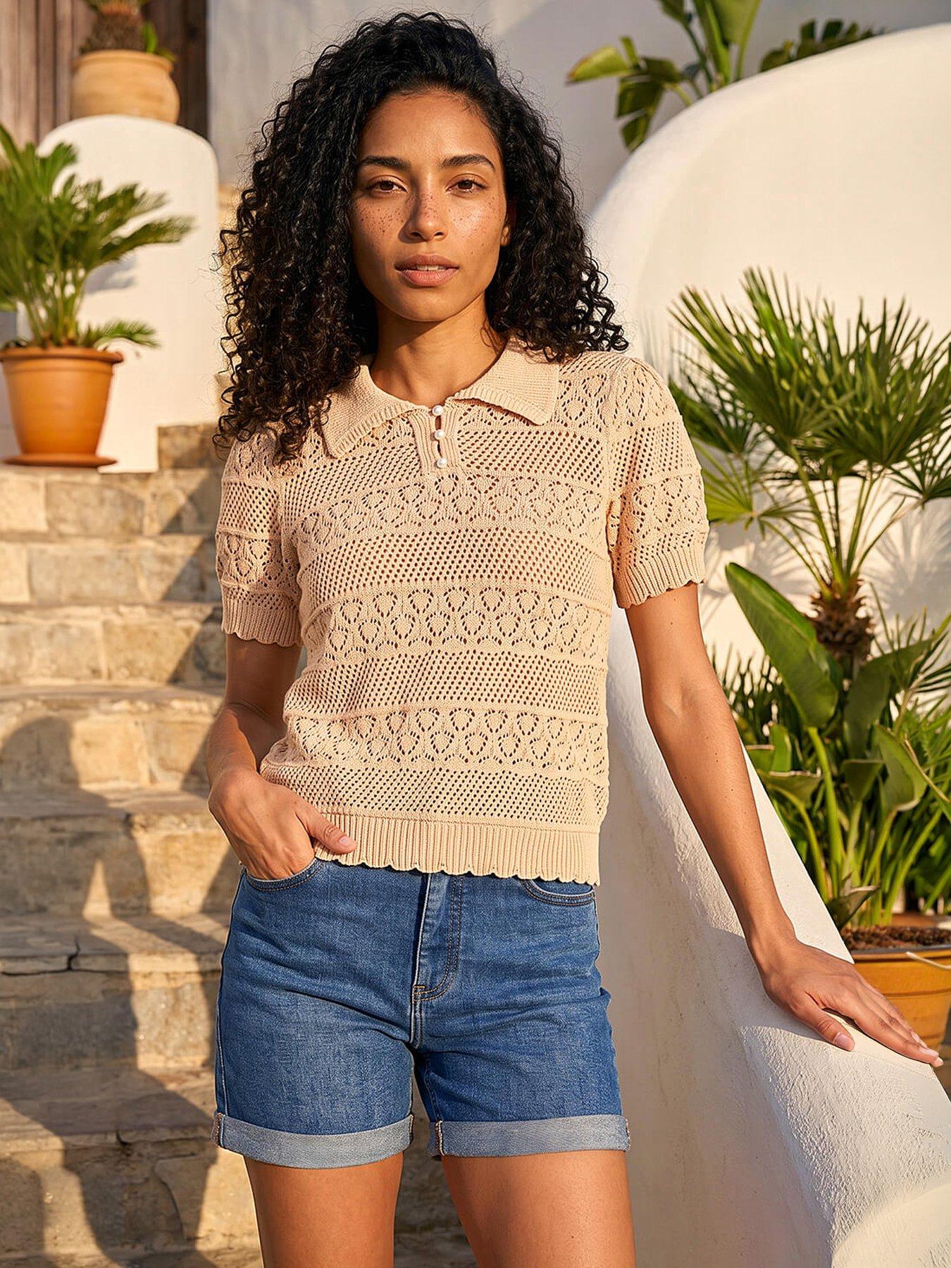 Roman Pointelle Collar Knit Top