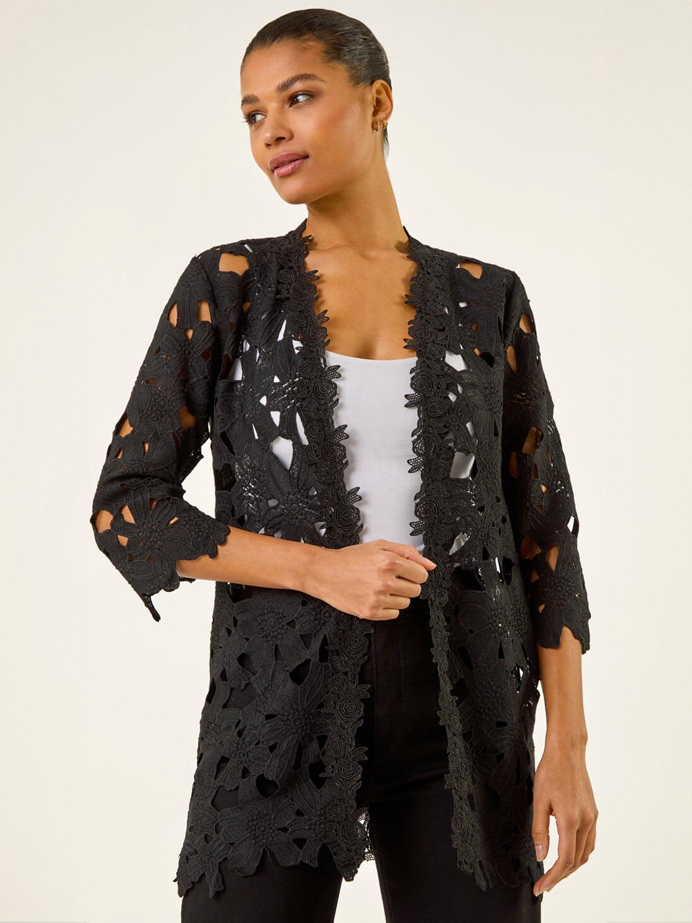 front image of roman-crochet-lace-longline-jacket