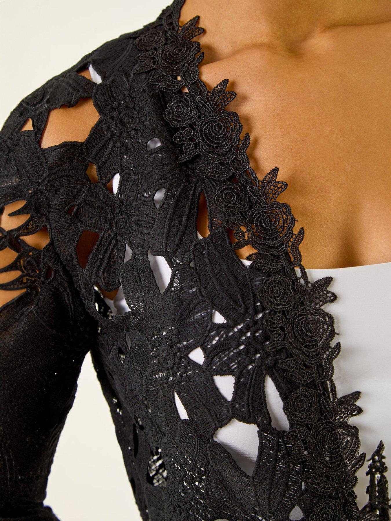  image of roman-crochet-lace-longline-jacket