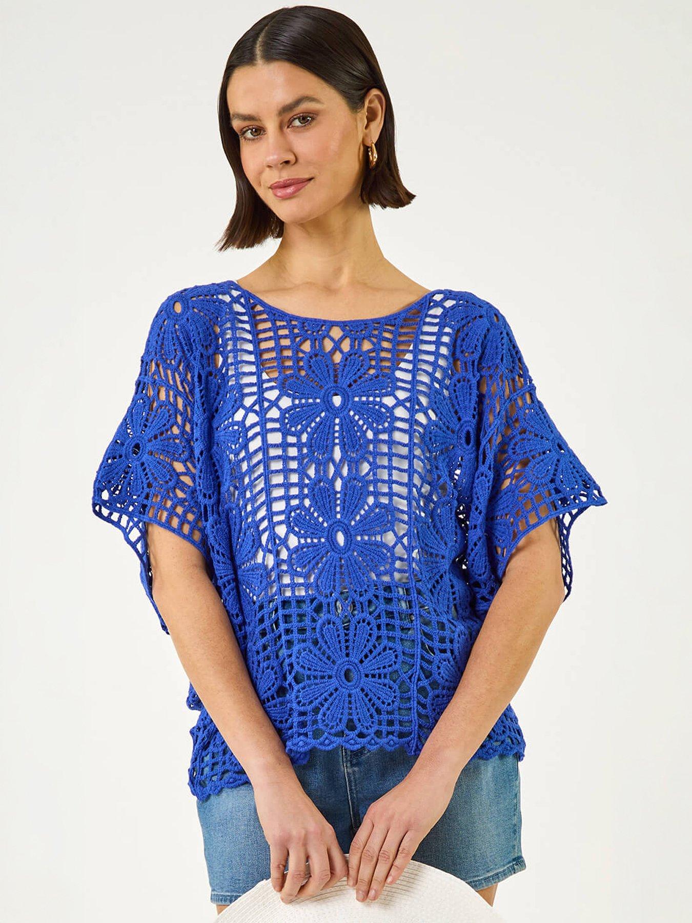 Image 1 of 5 of Roman Floral Crochet Knit Top