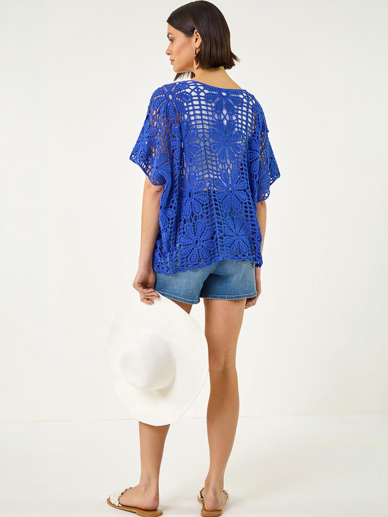 Image 2 of 5 of Roman Floral Crochet Knit Top