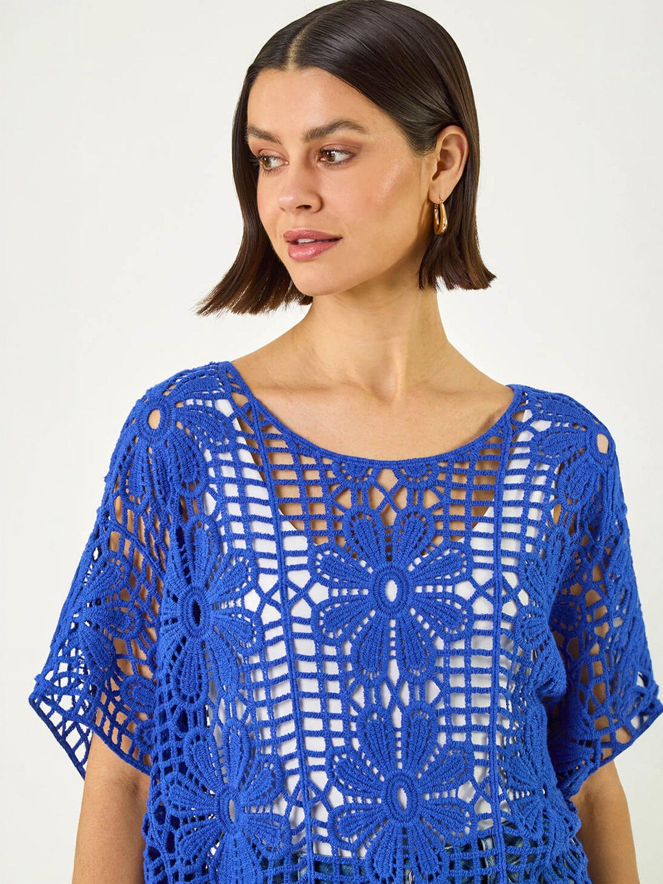 Image 4 of 5 of Roman Floral Crochet Knit Top