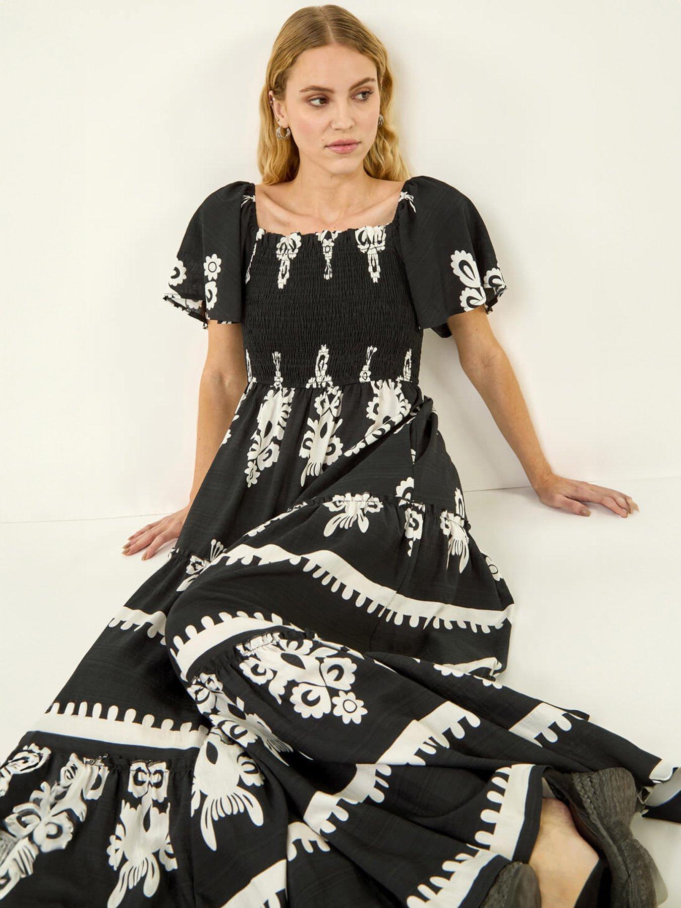 Image 4 of 5 of Roman Border Print Shirred Midi Dress