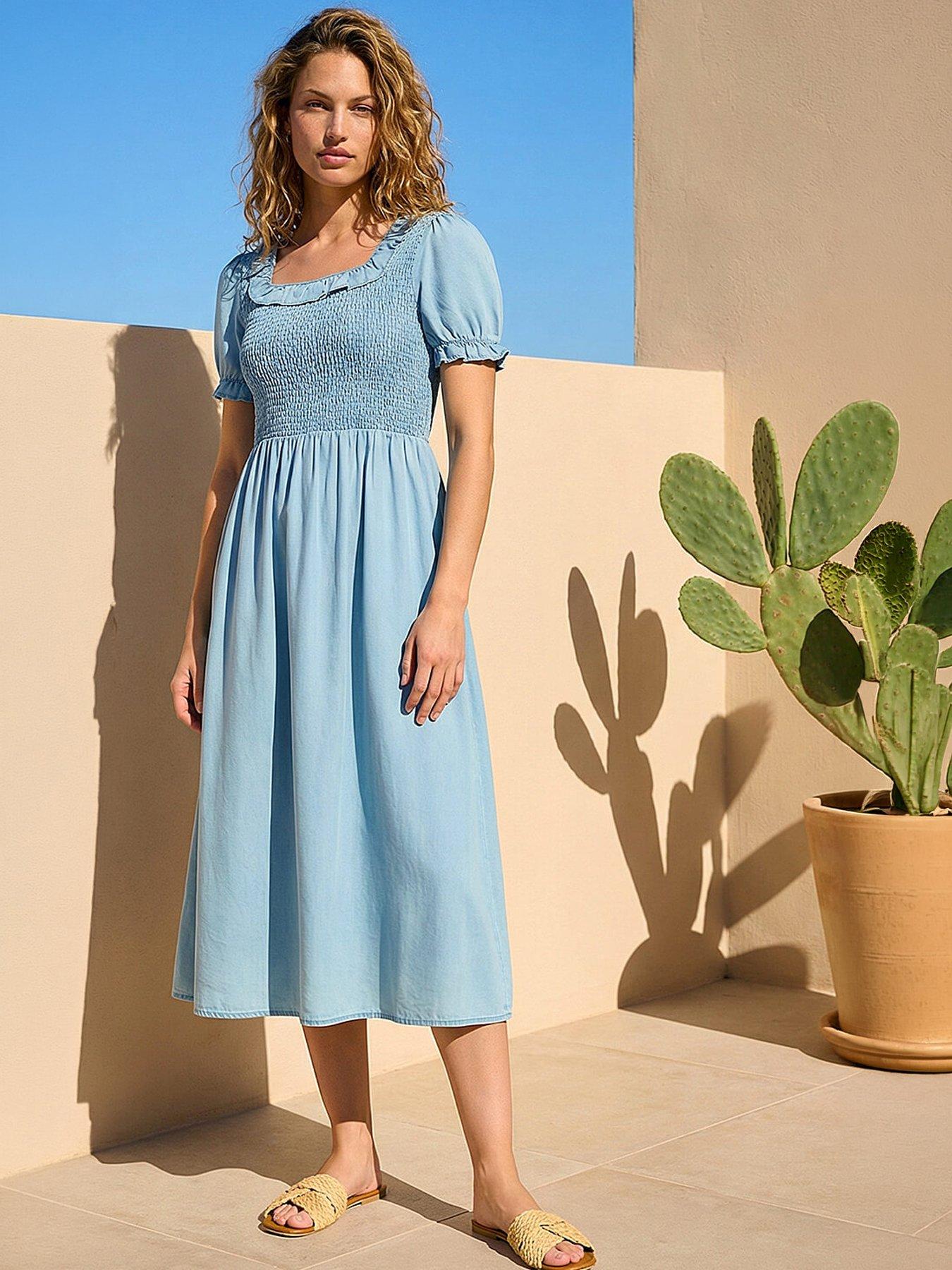 Roman Shirred Frill Midi Dress