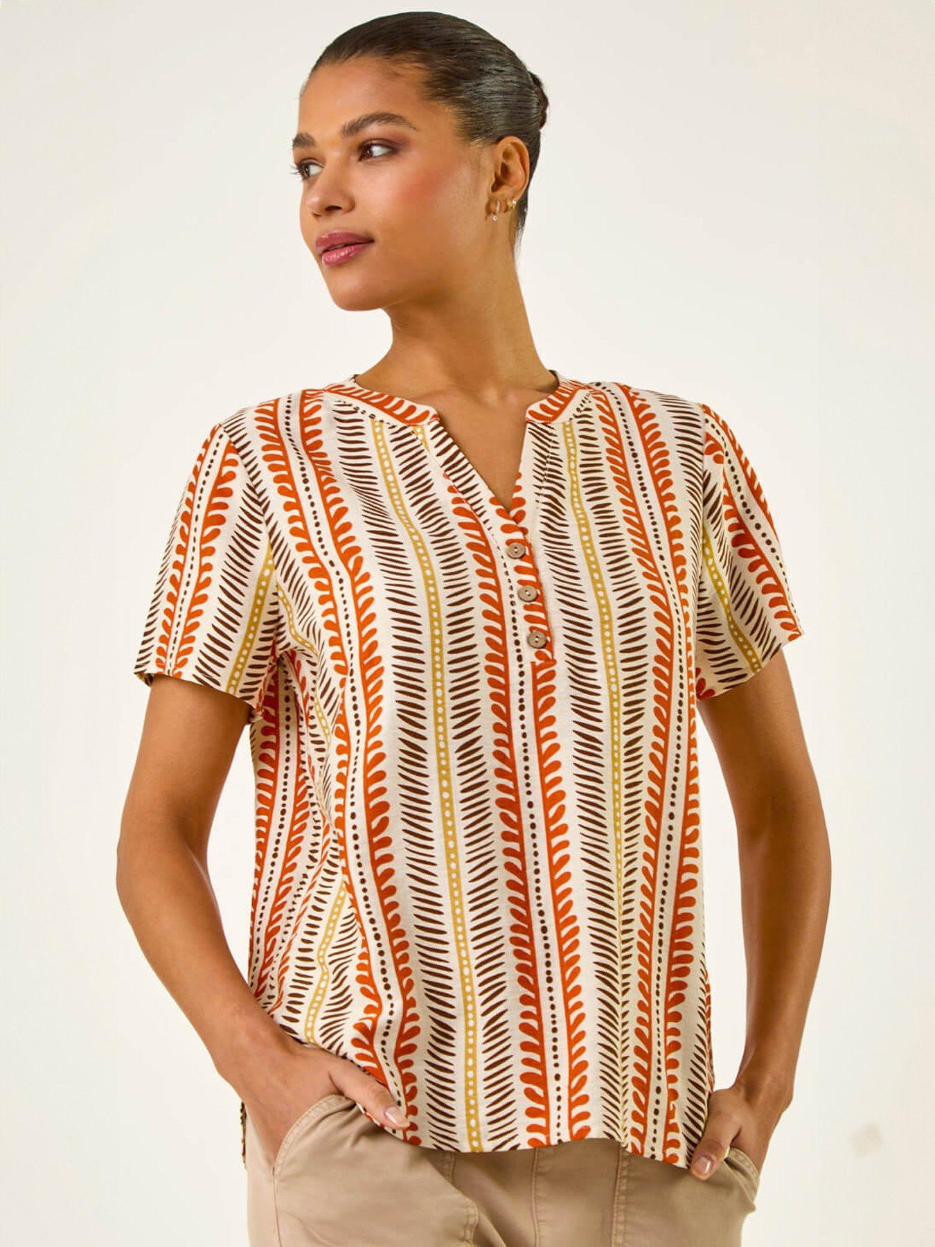 front image of roman-abstract-stripe-print-top