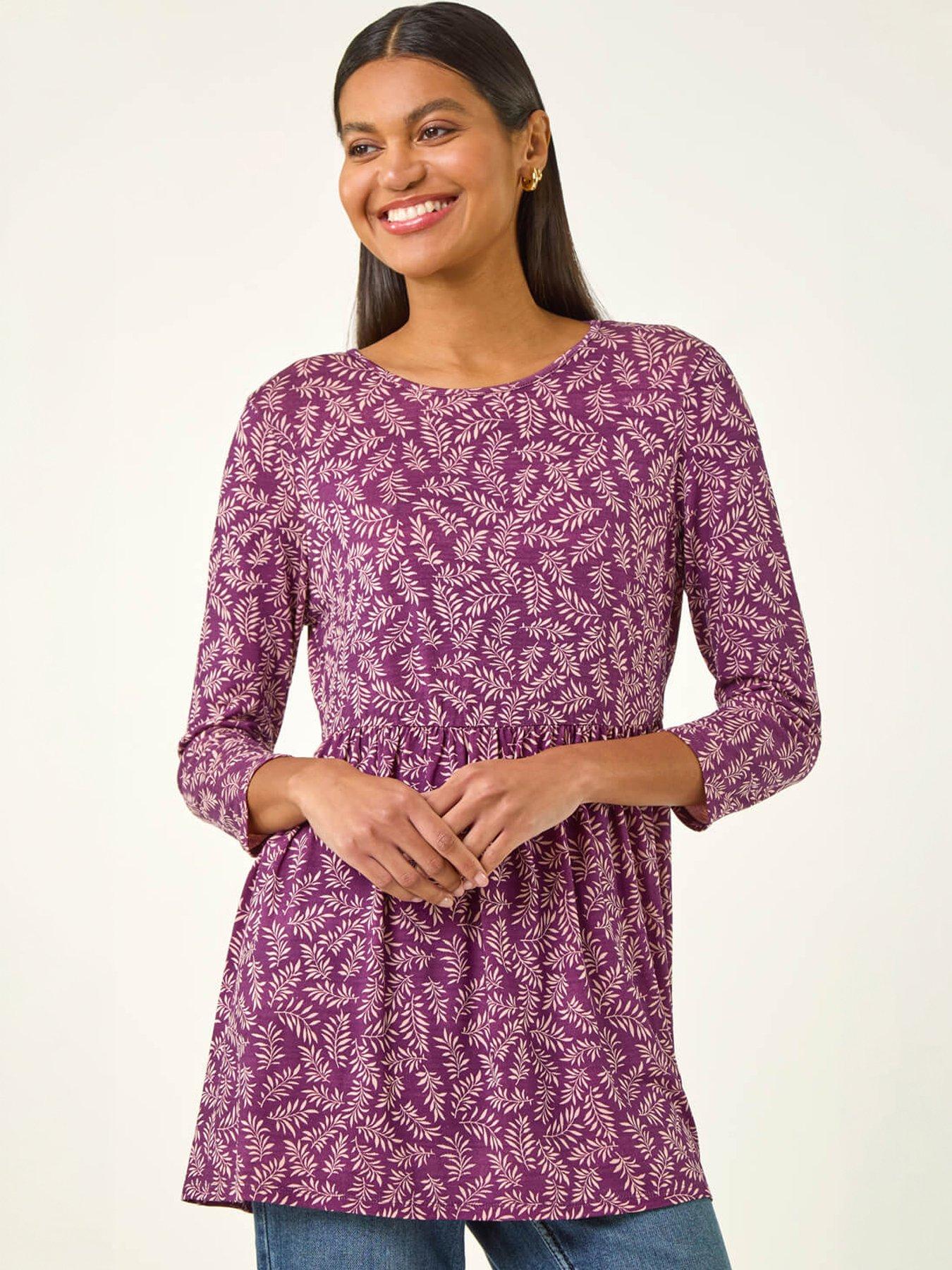 Roman Leaf Print Gathered Tunic Top