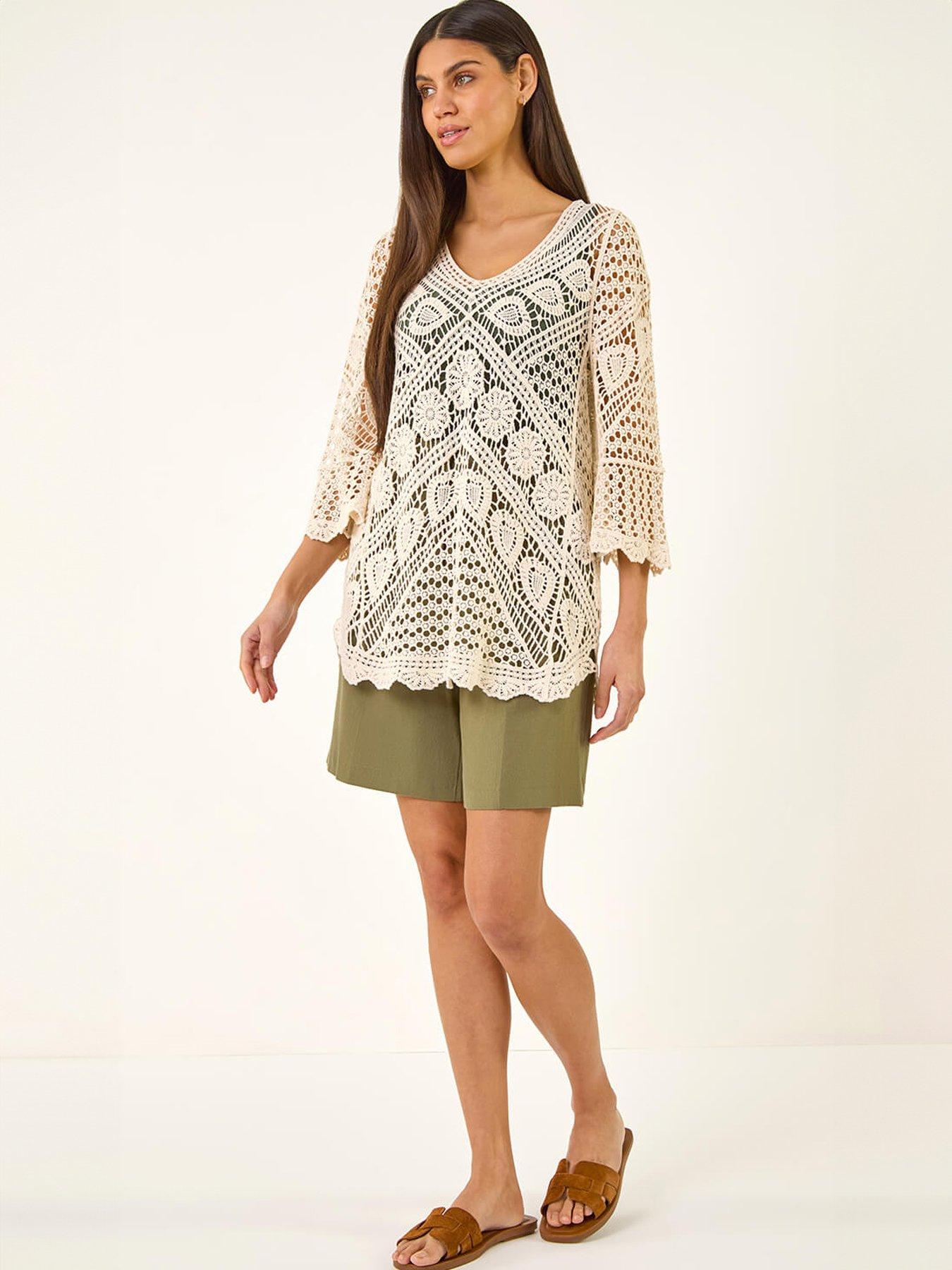  image of roman-crochet-lace-v-neck-open-knit