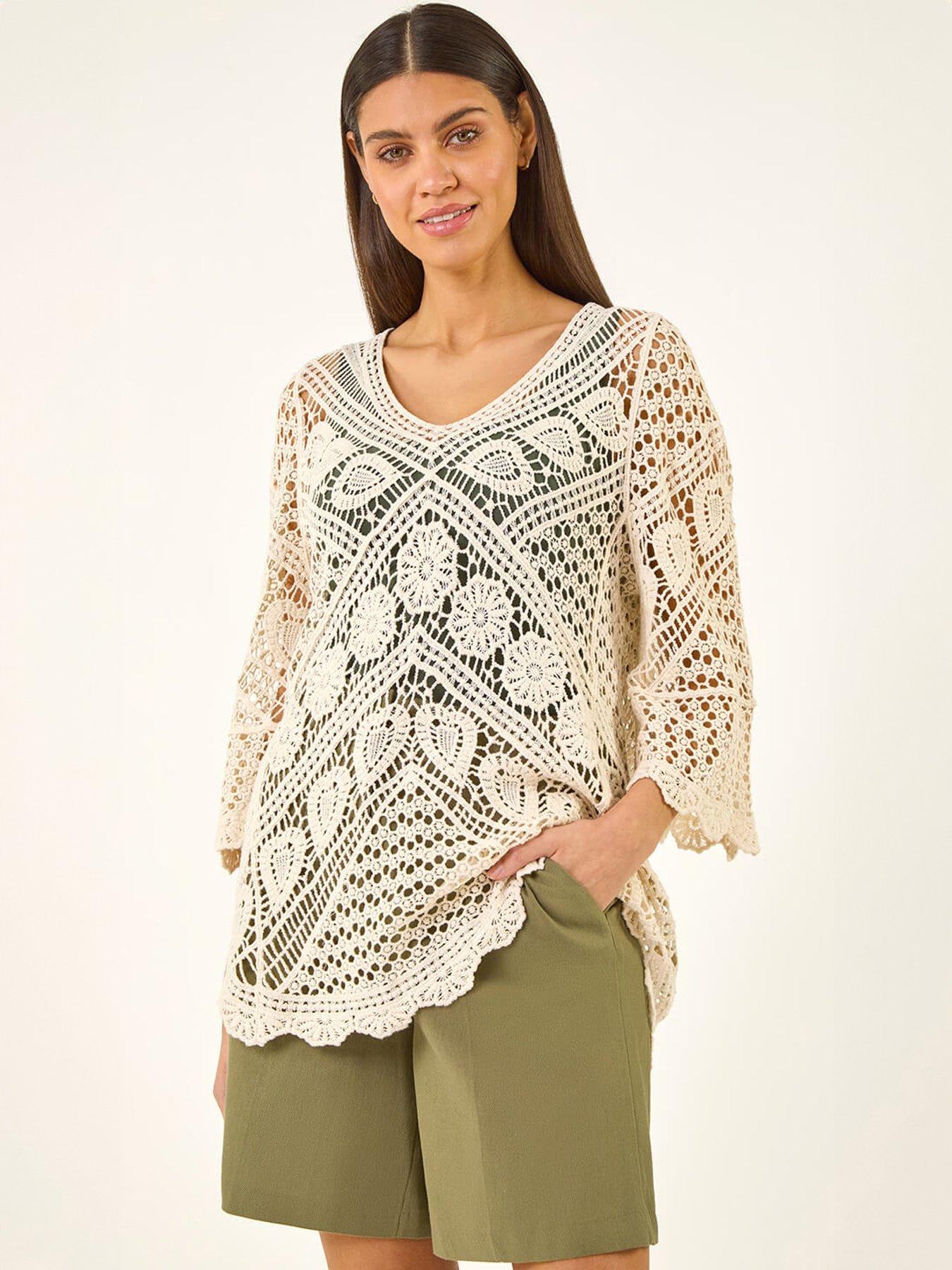  image of roman-crochet-lace-v-neck-open-knit