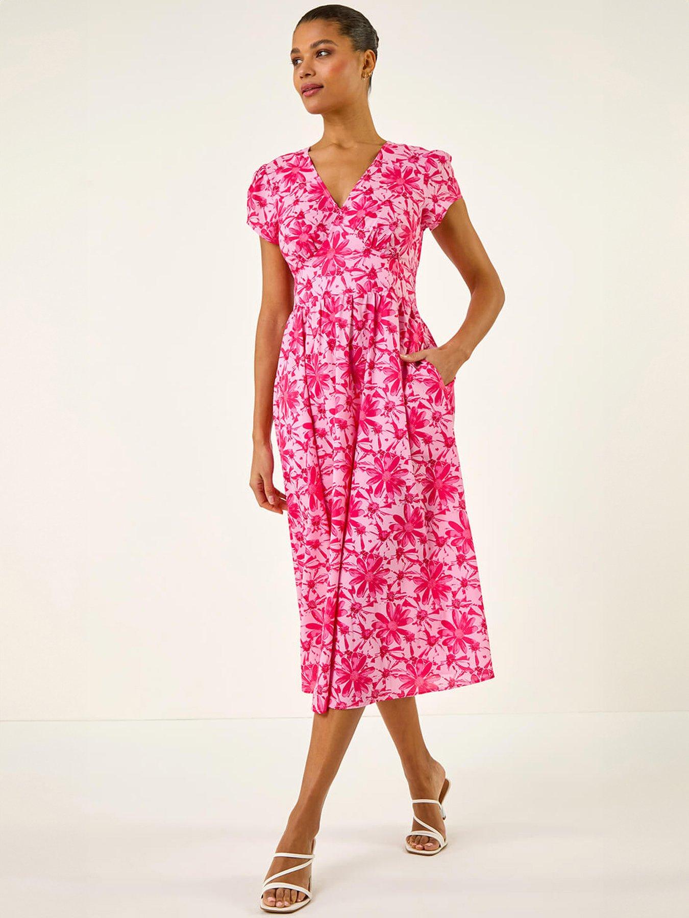 Roman Floral Print Midi Tea Dress