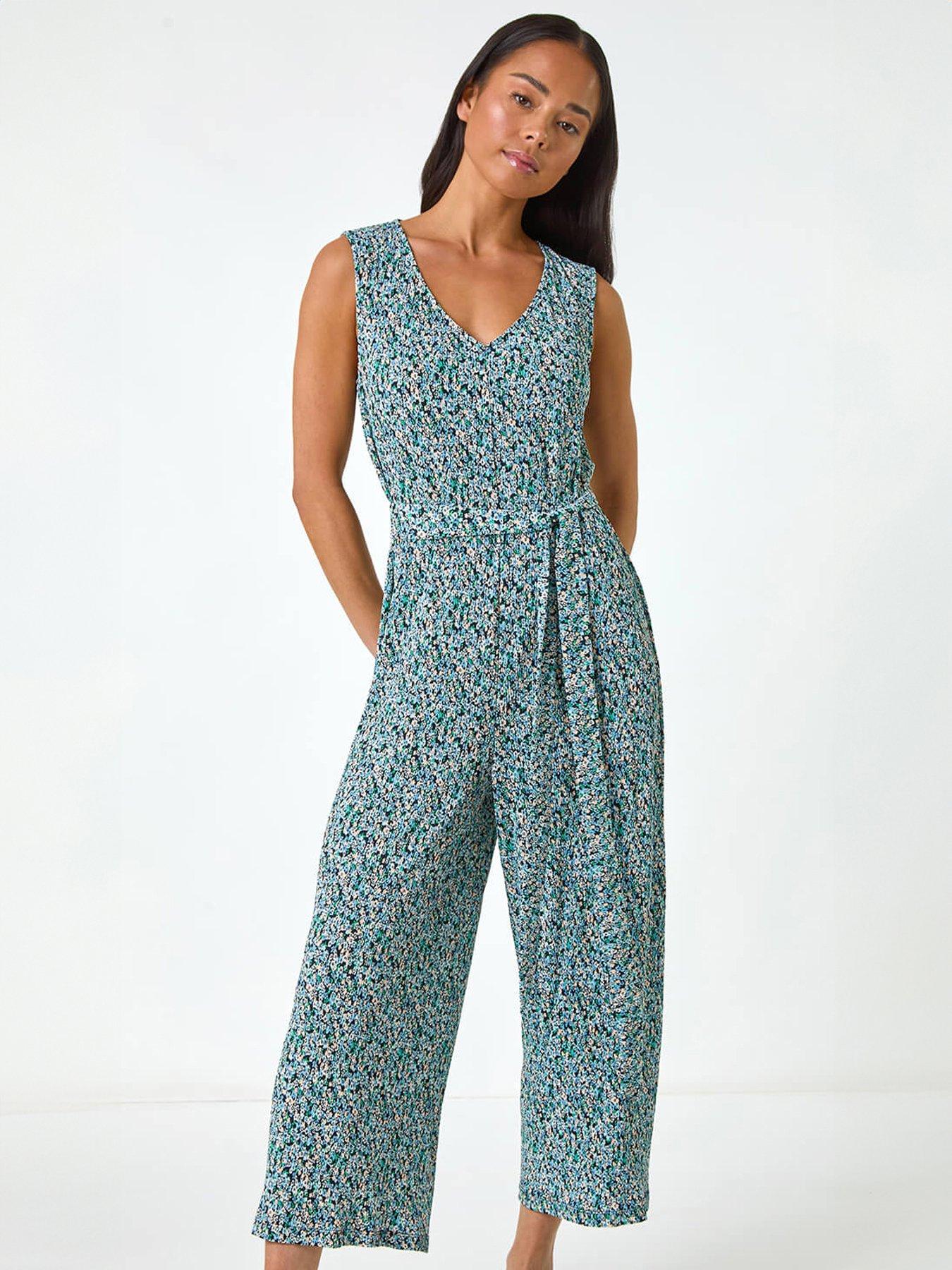 Roman Petite Ditsy Crinkle Crop Jumpsuit
