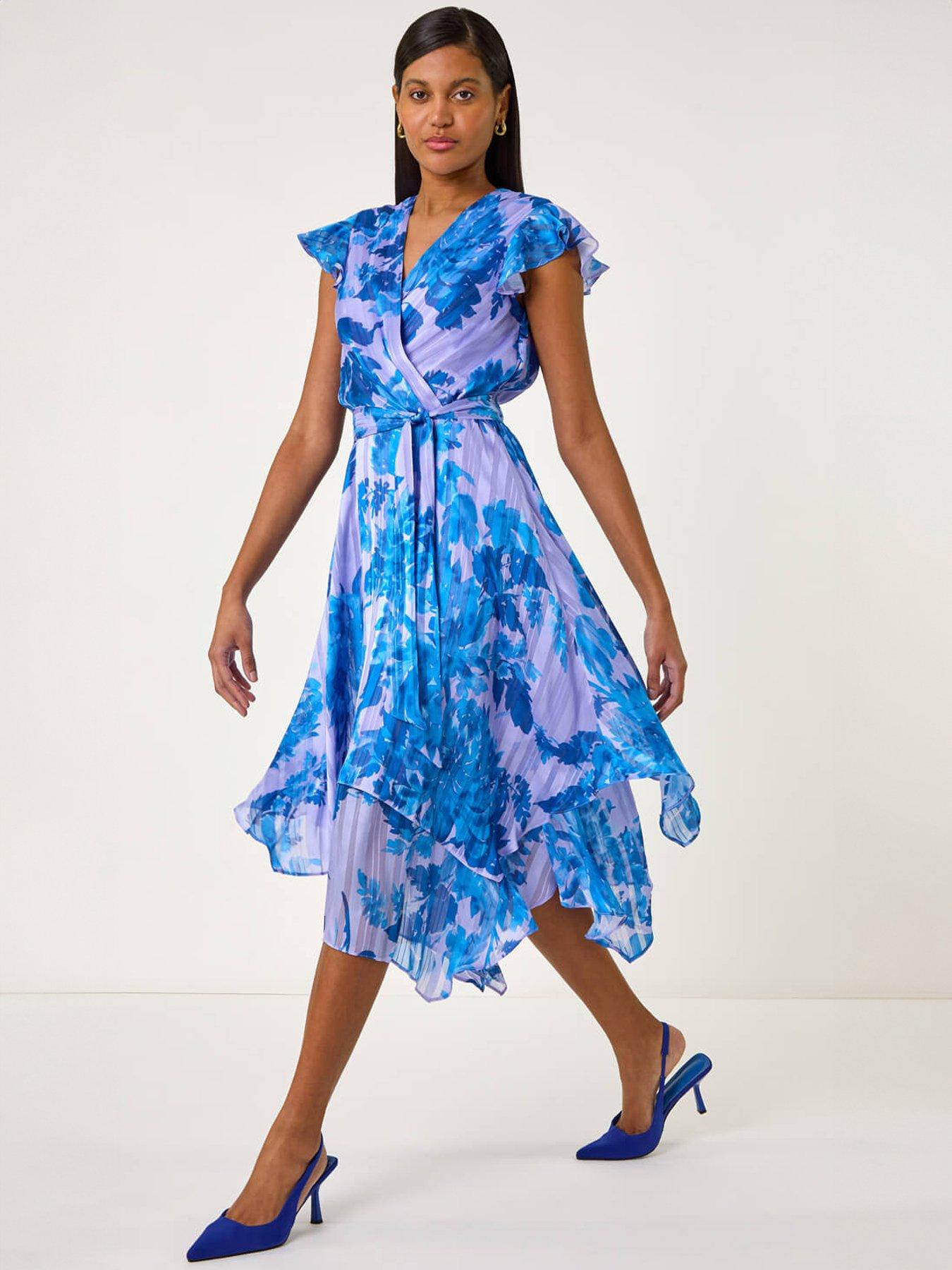 Image 1 of 4 of Roman Floral Frill Midi Wrap Dress
