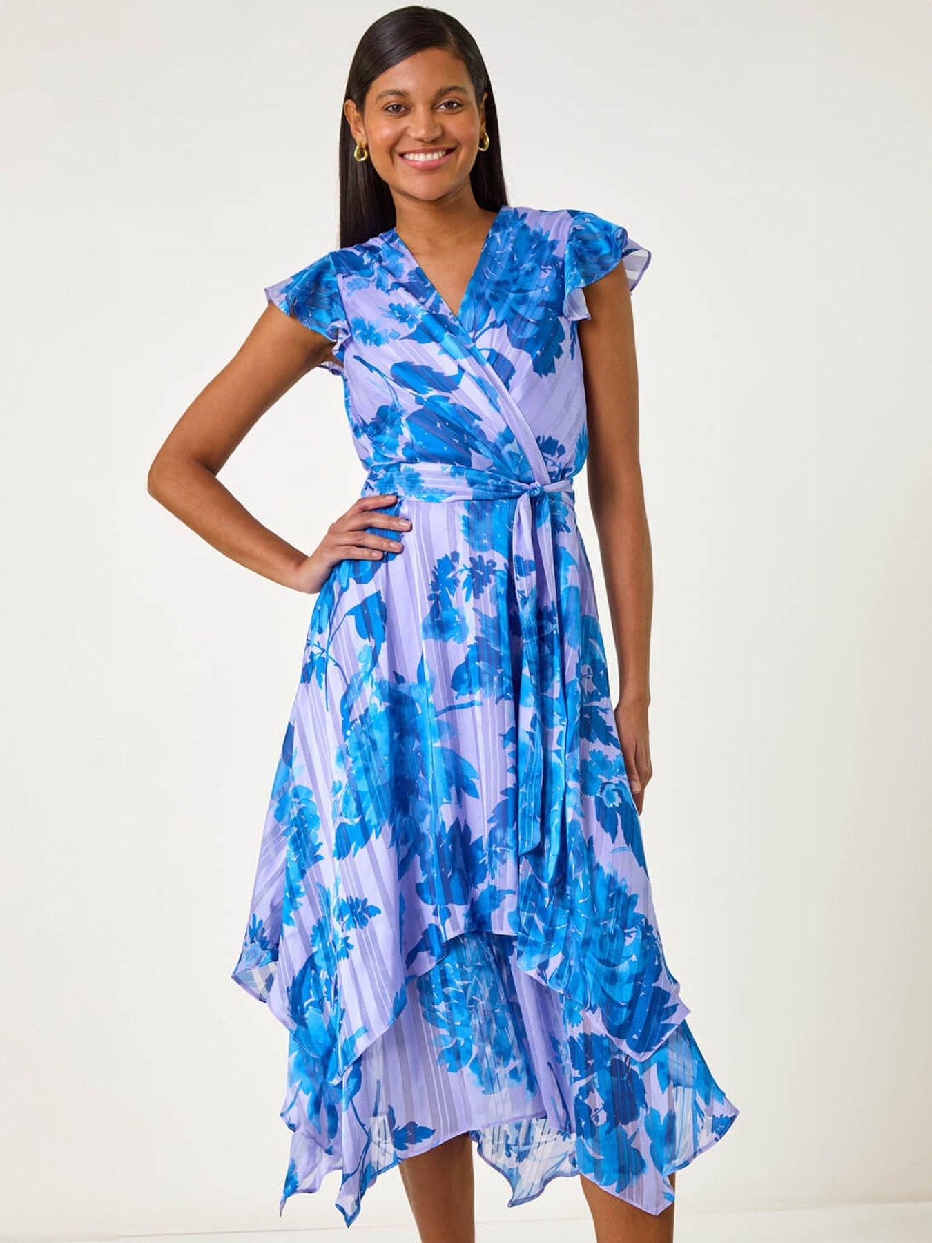 Image 3 of 4 of Roman Floral Frill Midi Wrap Dress