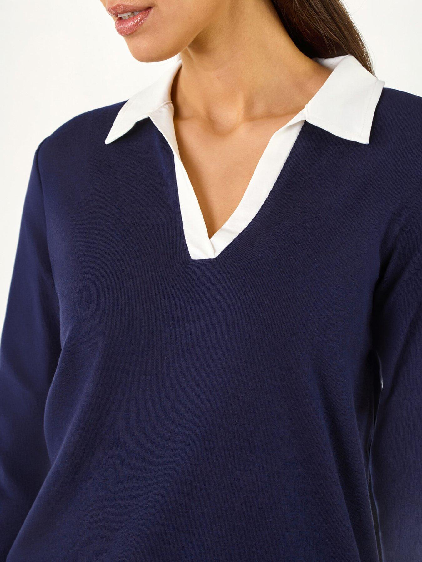 Image 2 of 5 of Roman Cotton Collar V-Neck Top