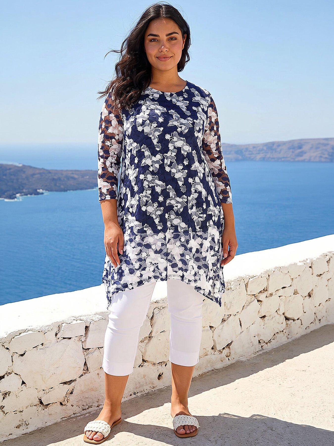 Roman Curve Floral Lace Tunic Top