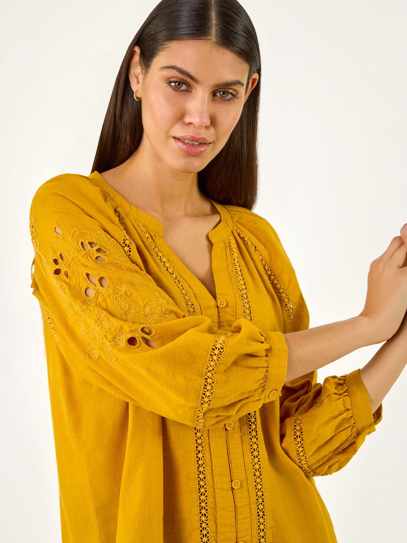 Image 1 of 5 of Roman Embroidered Cotton Sleeve Blouse