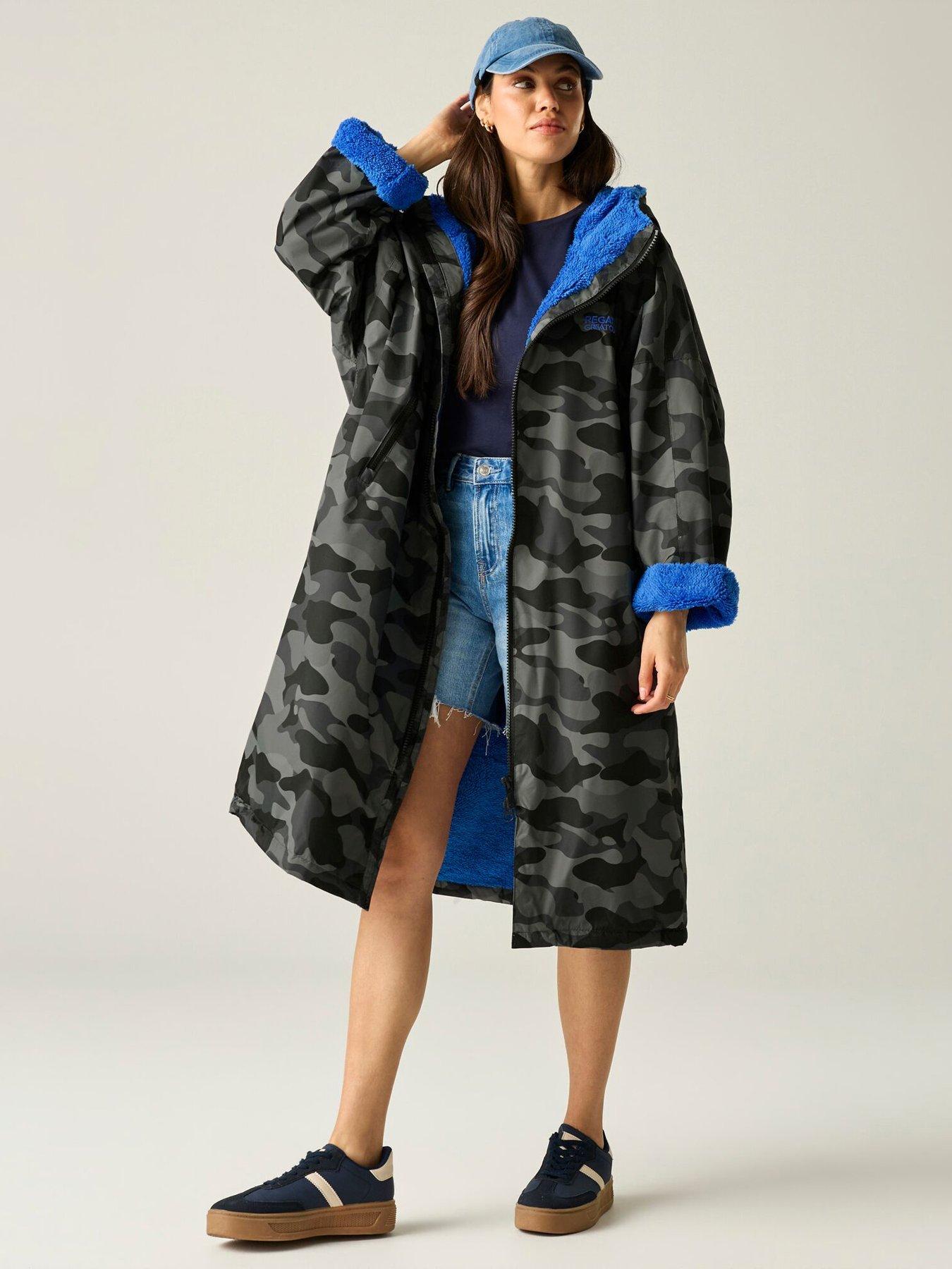Regatta Adult Waterproof Robe-grey Camo/sonic Blue